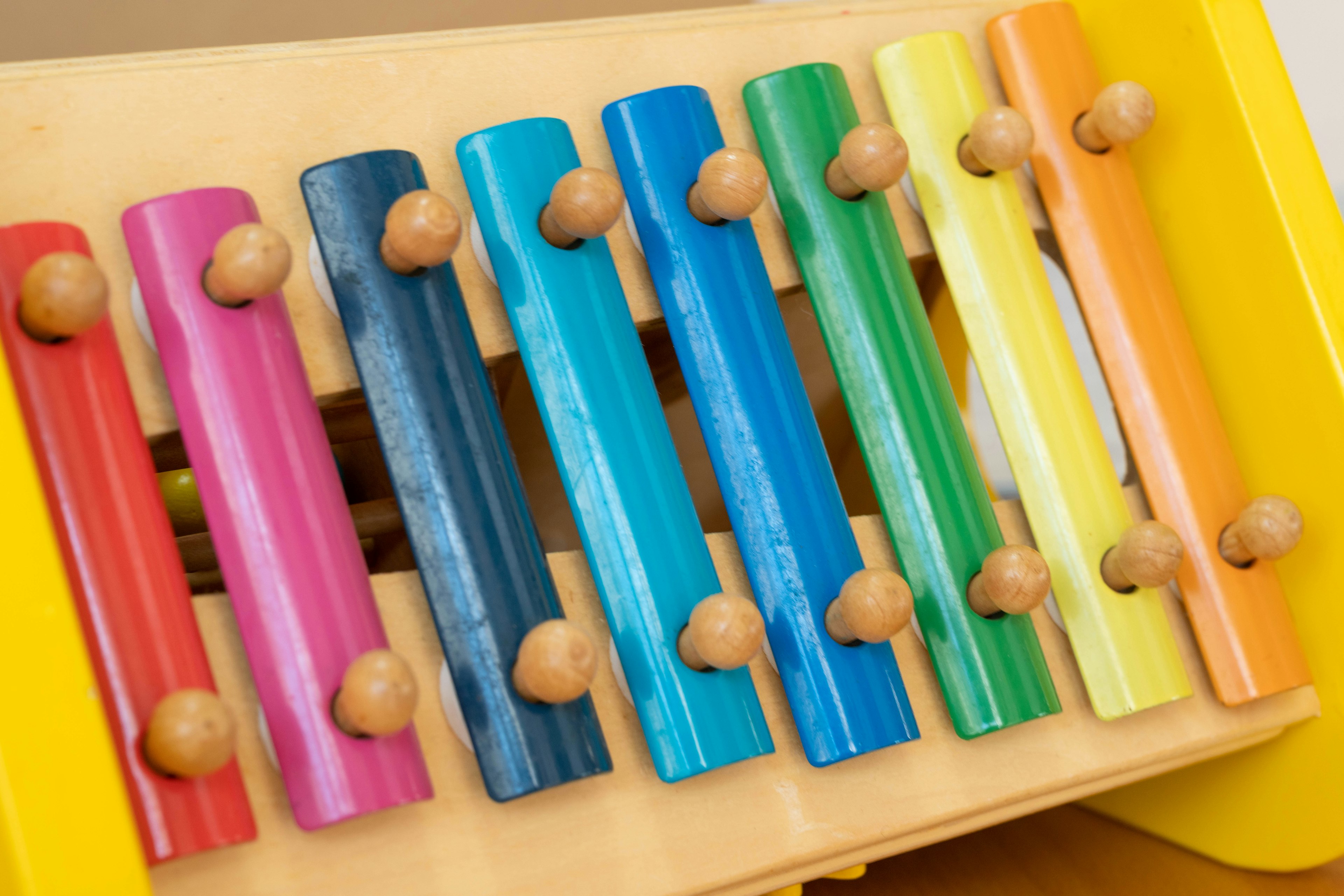 Colorful wooden xylophone with vibrant keys