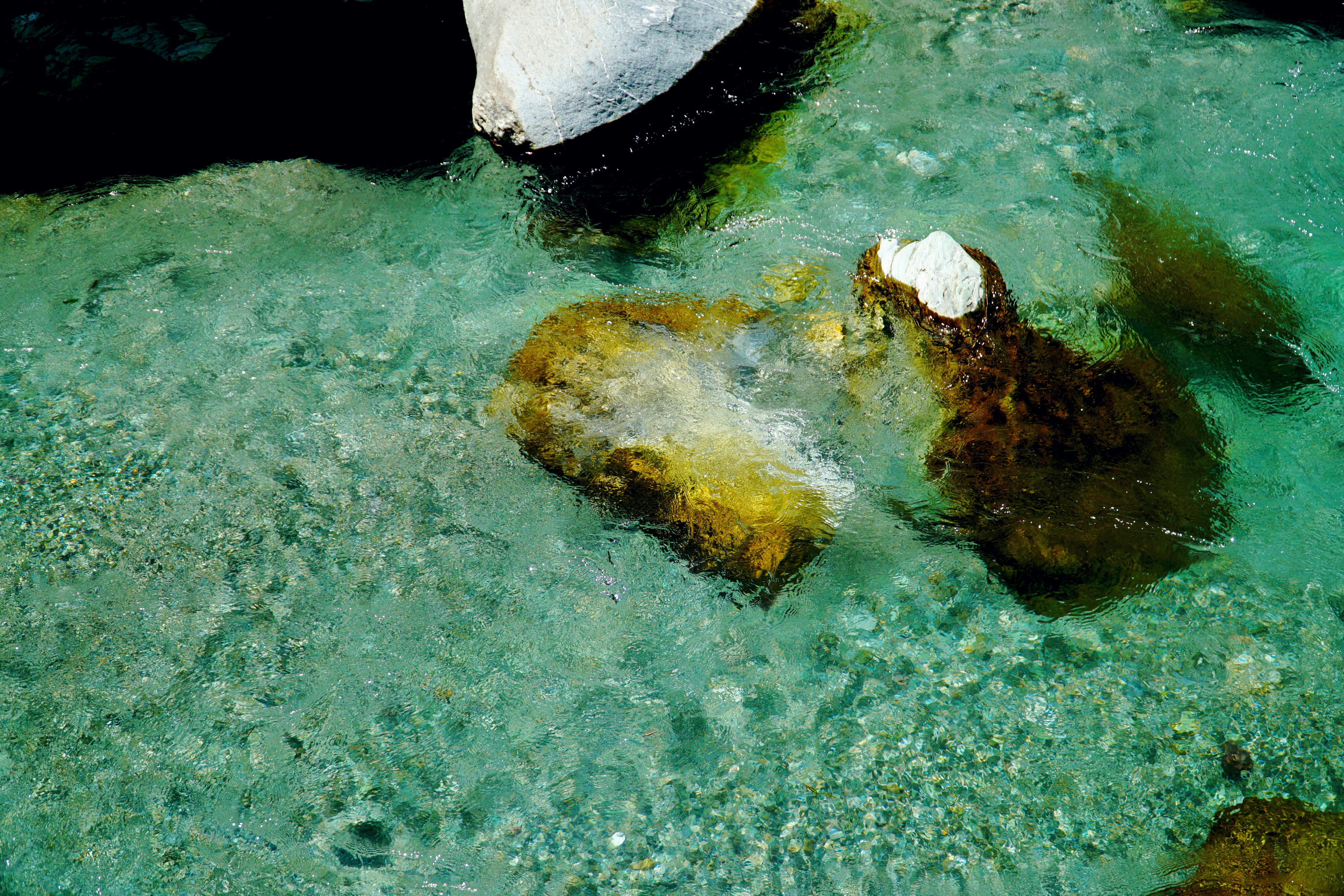 Clear water revealing rocks and sand underneath