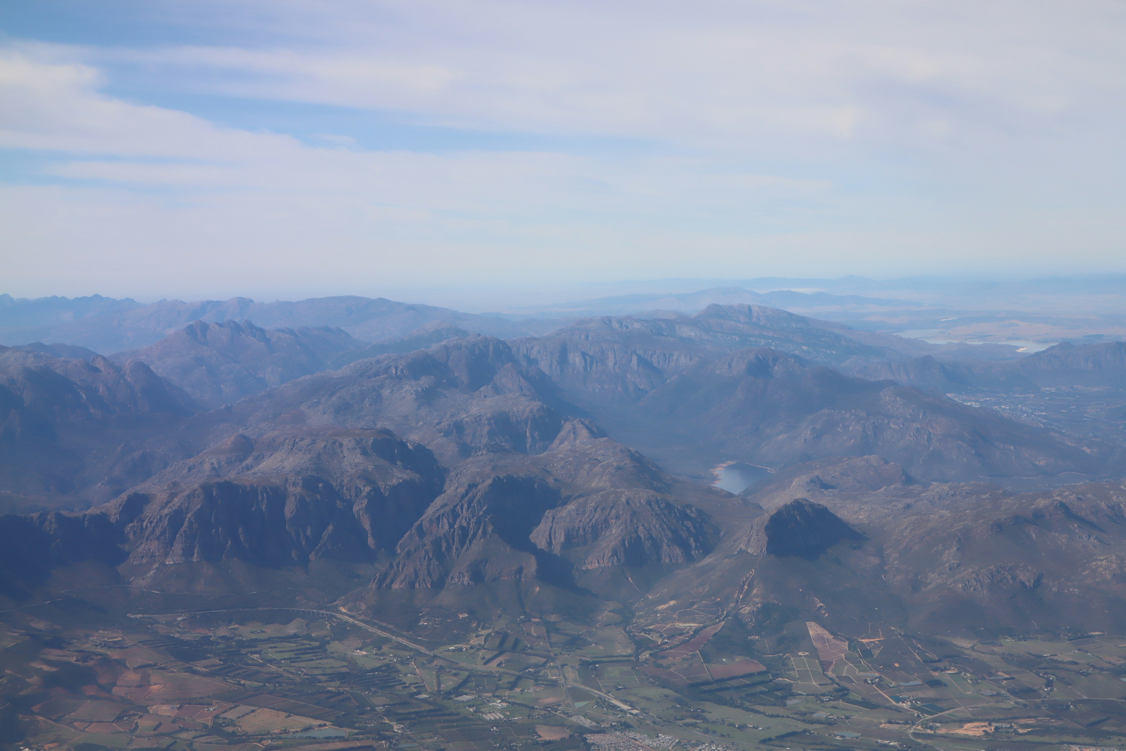 Aerial view of mountains and valleys