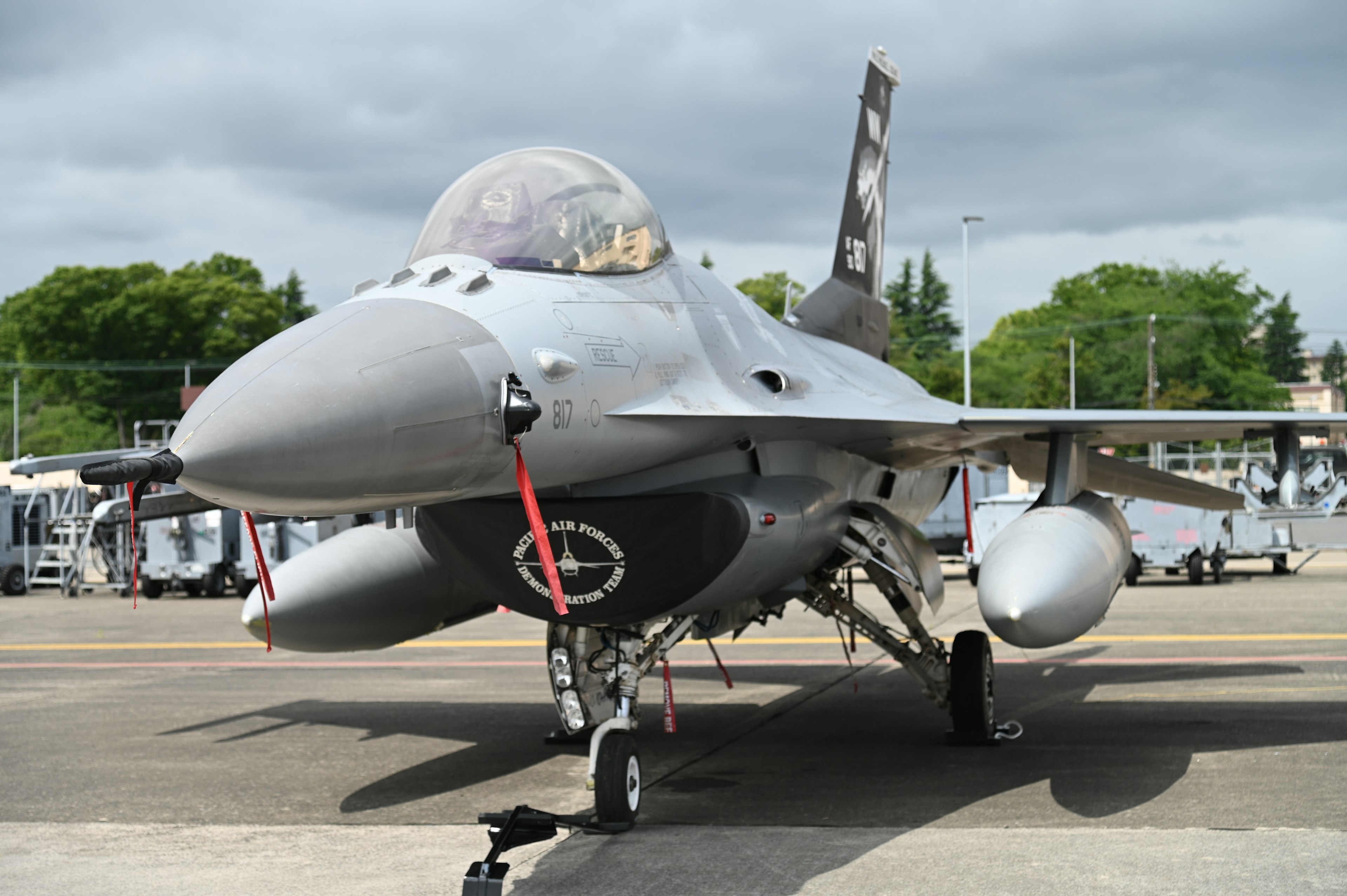 F-16 fighter jet on display at an airfield