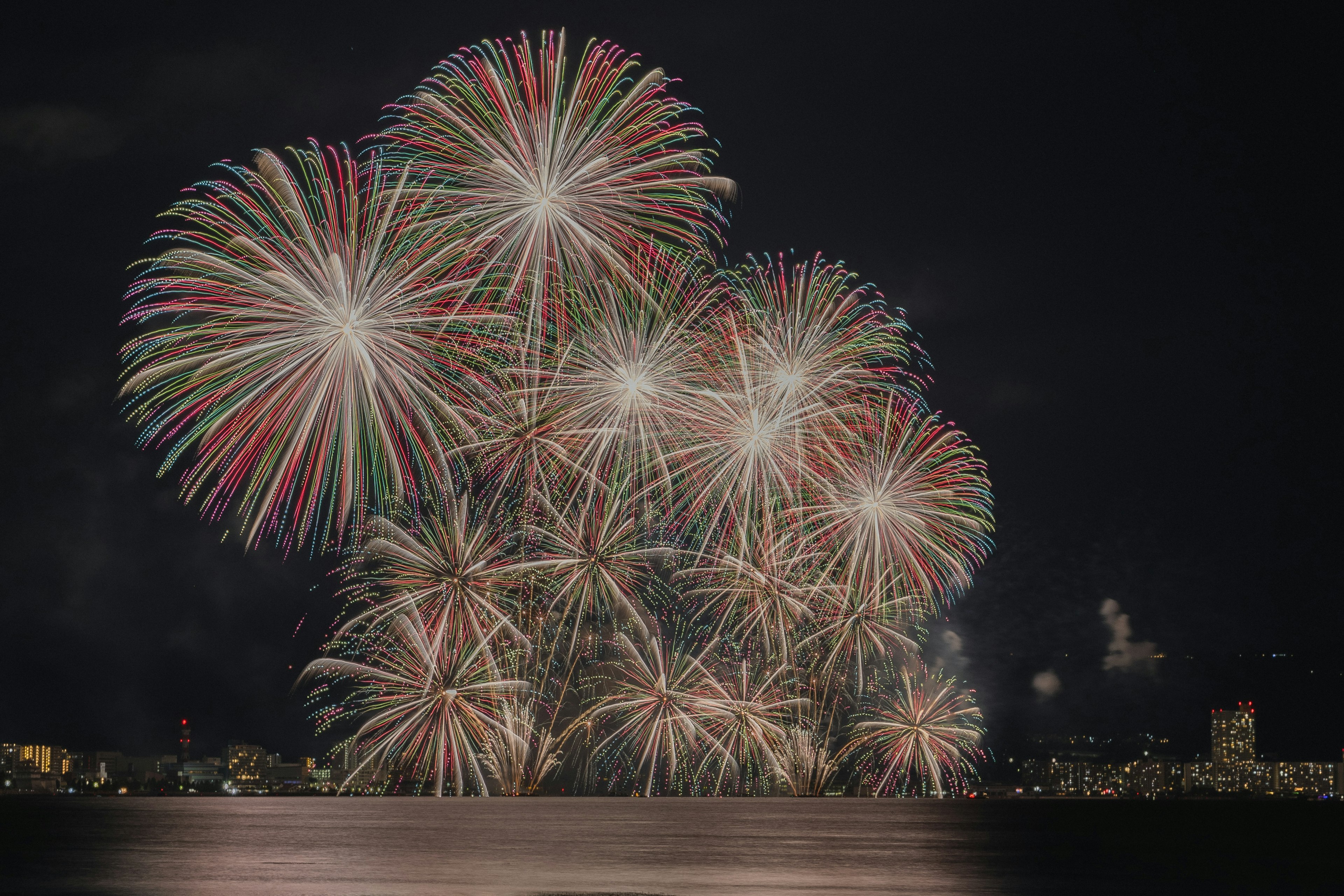 Colorful fireworks display lighting up the night sky