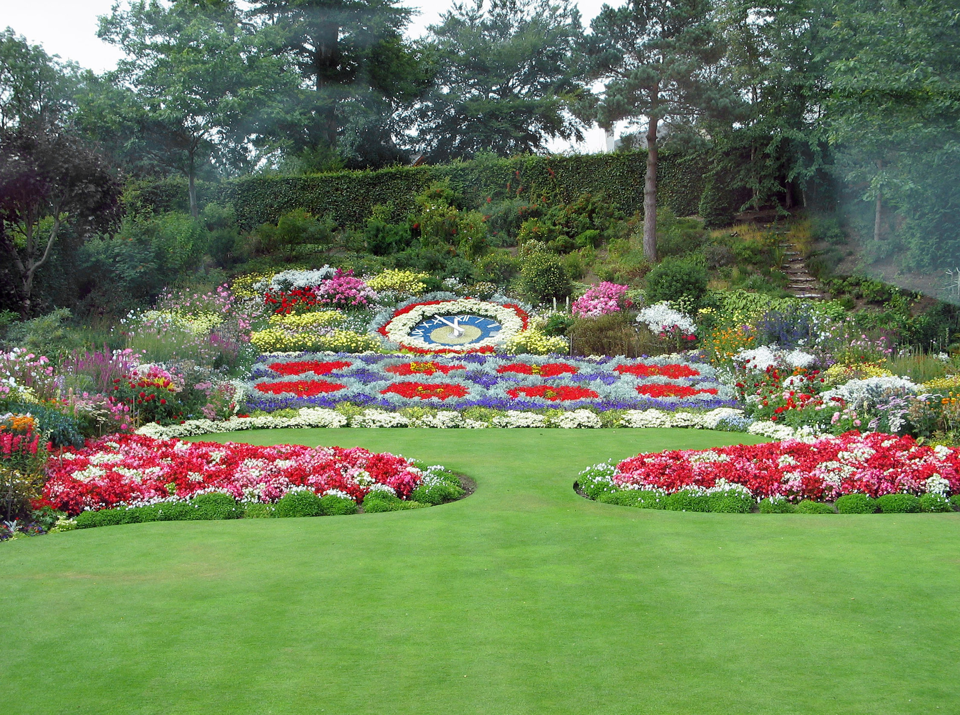 Un hermoso paisaje de jardín con flores coloridas