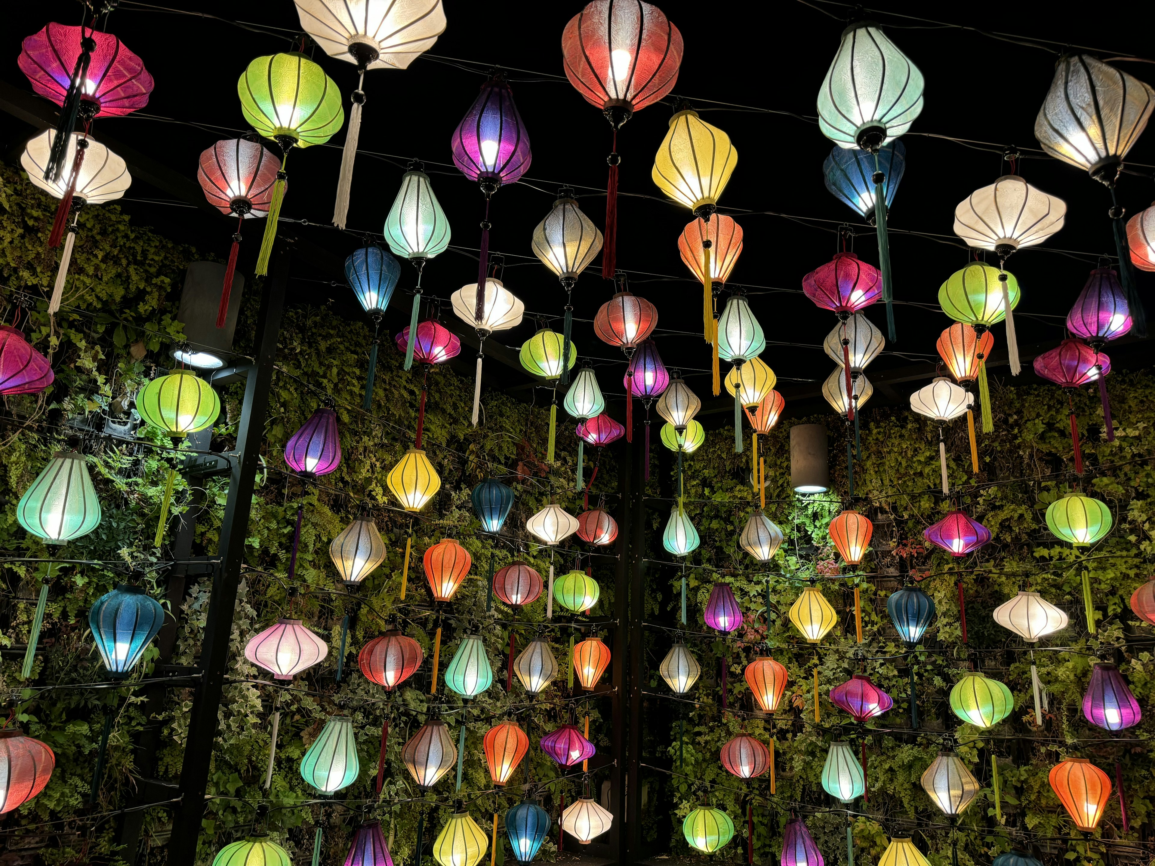 Colorful lanterns hanging in a night scene