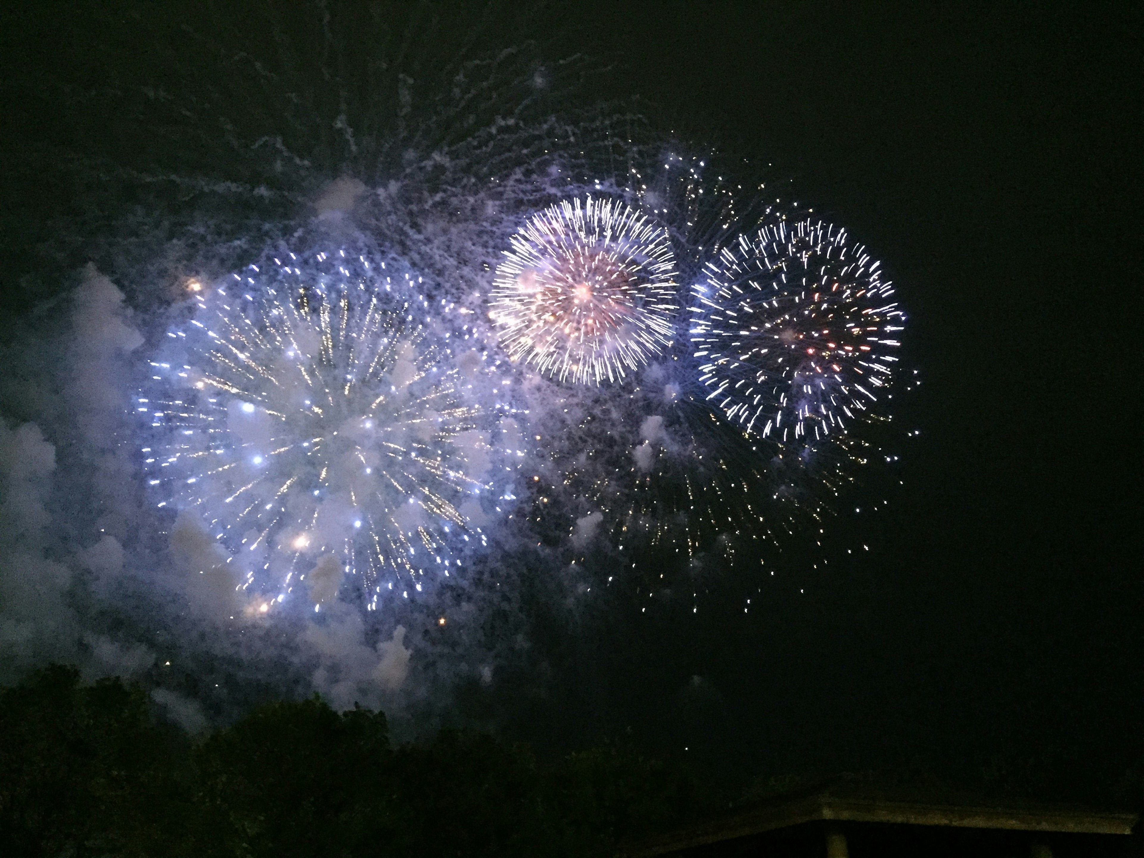 Large blue fireworks bursting in the night sky