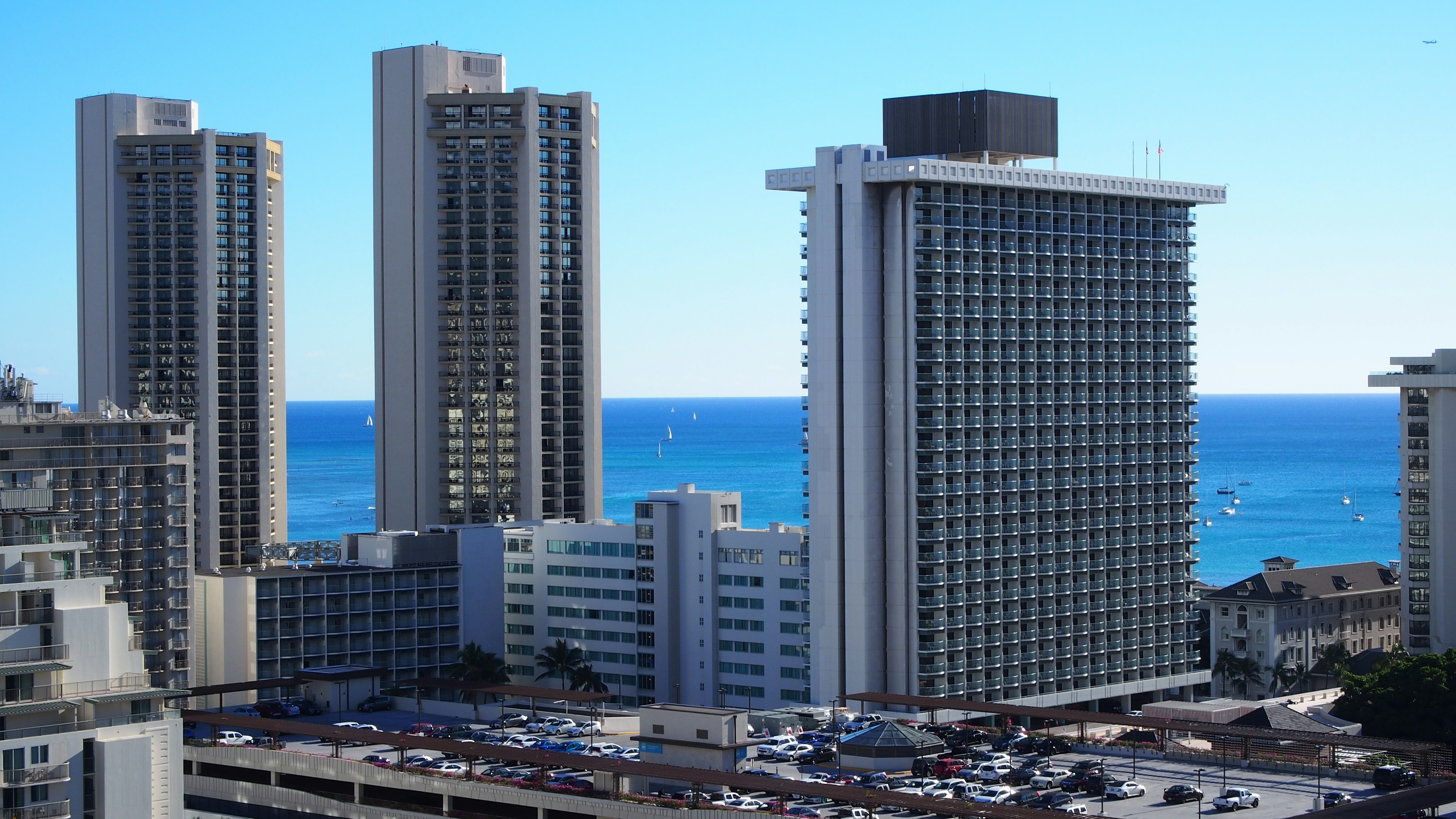 High-rise buildings with a view of the blue ocean