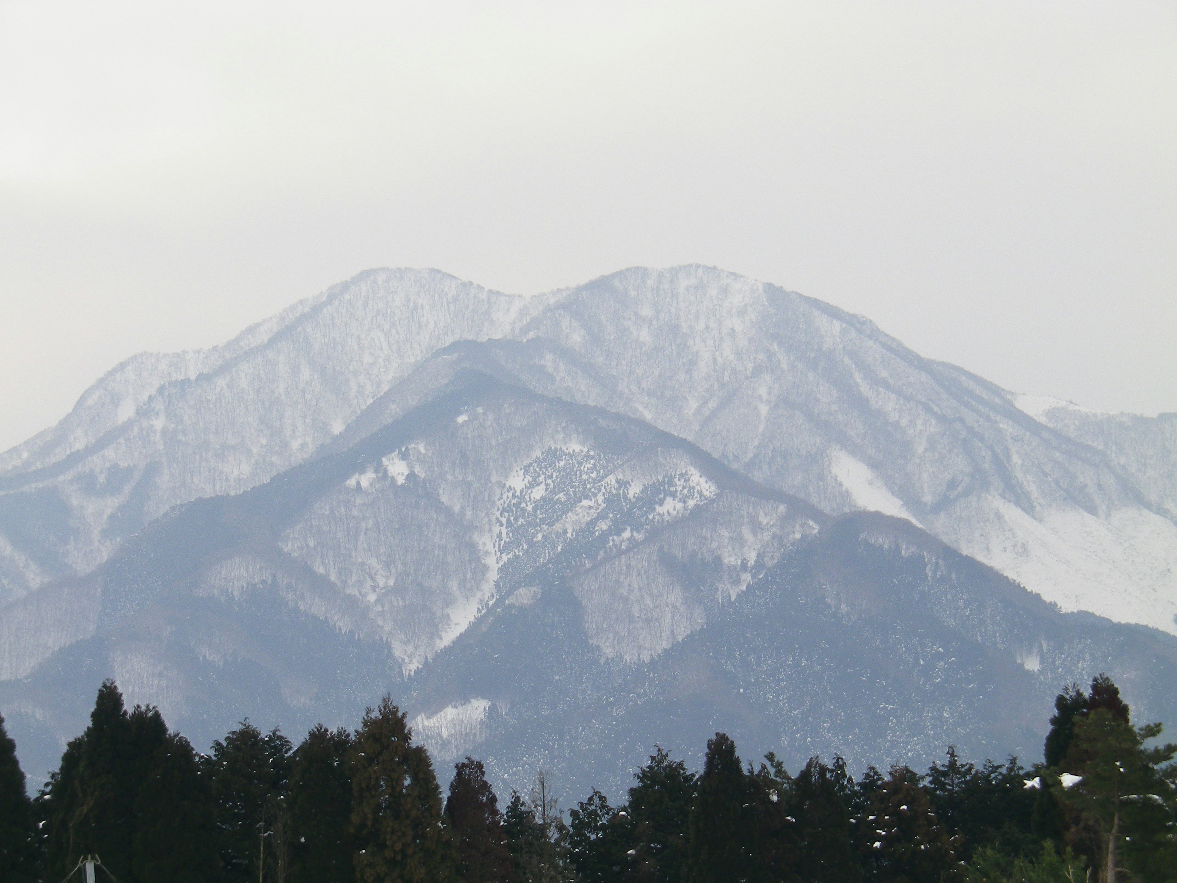 被雪覆蓋的山脈和陰天