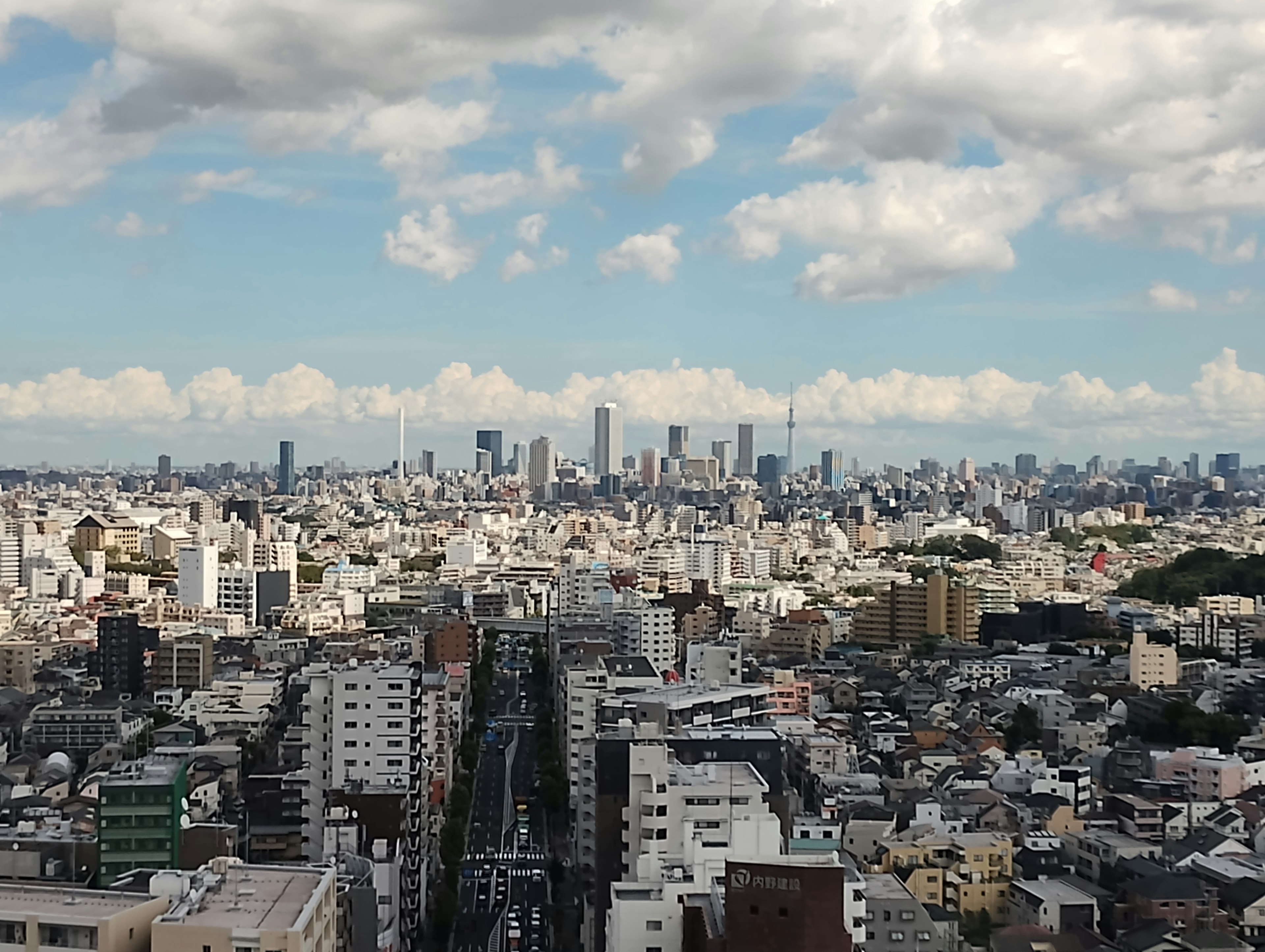 東京城市景觀的全景圖 高樓大廈和多雲的天空