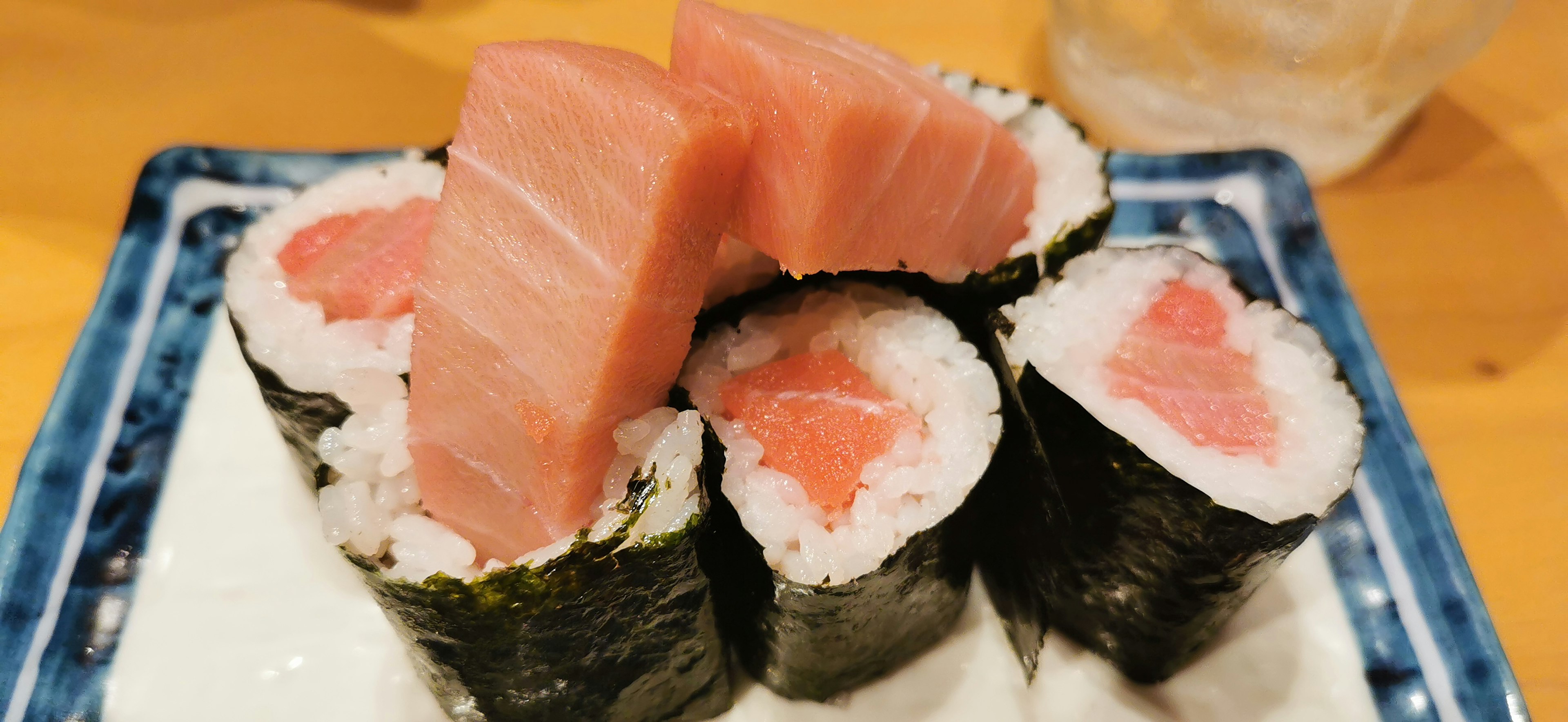 Fresh tuna sushi arranged on a plate