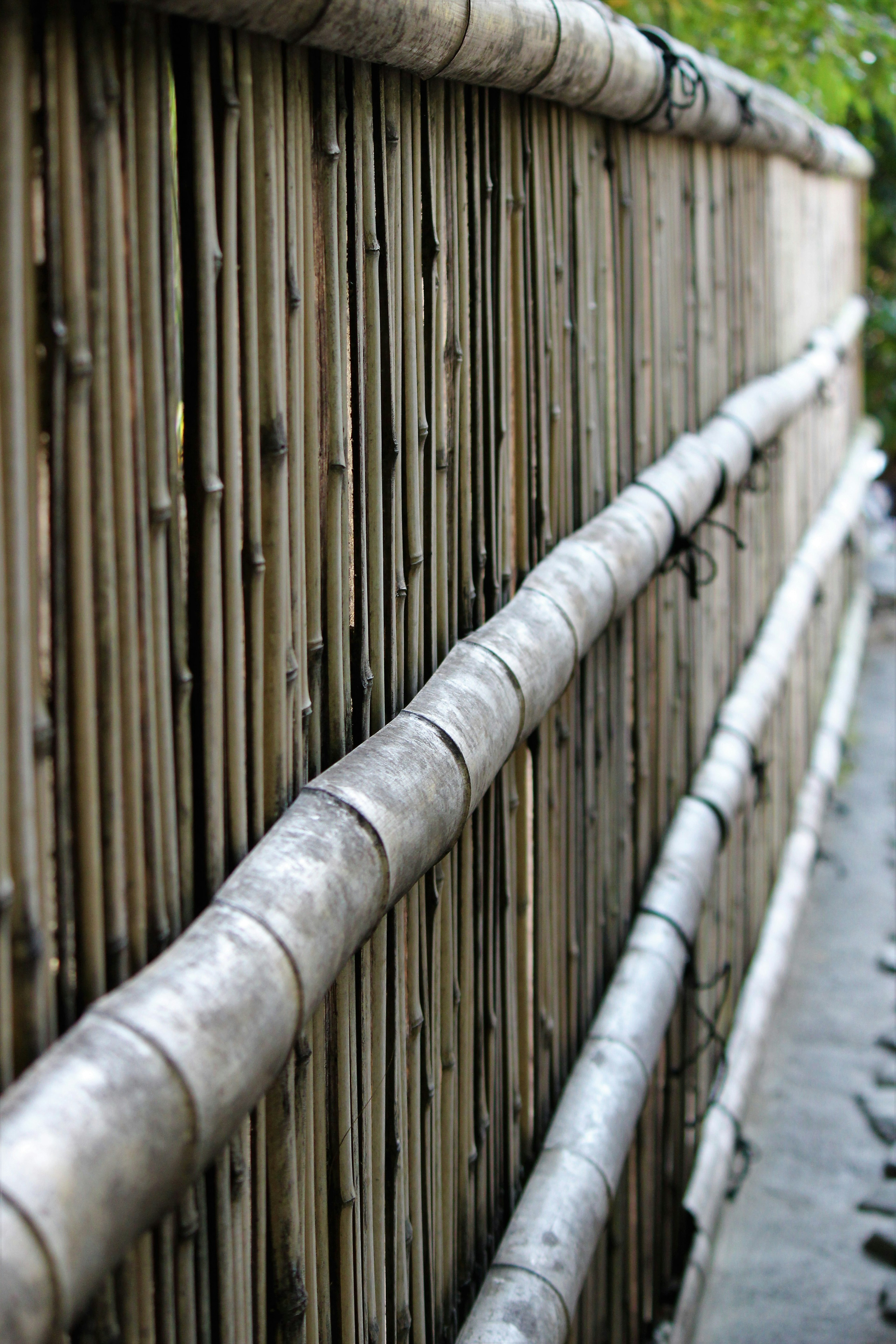 Close-up of a bamboo fence showcasing natural colors and textures