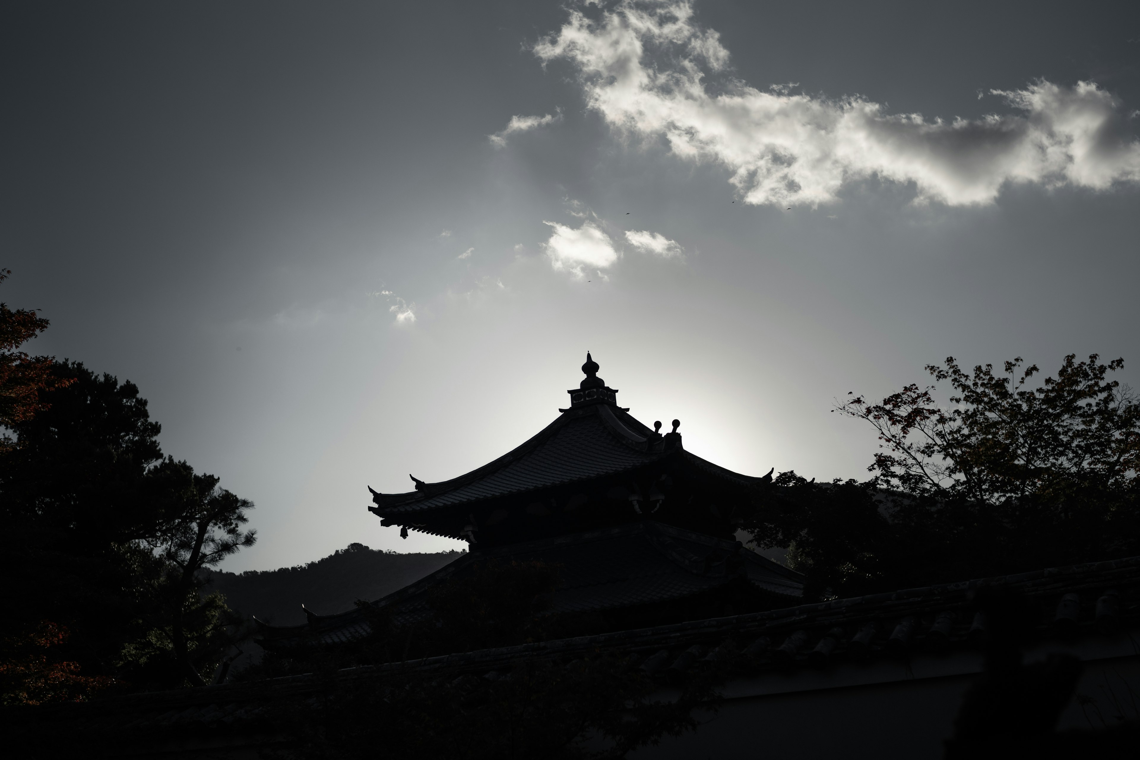 雲霧繚繞的寺廟屋頂輪廓