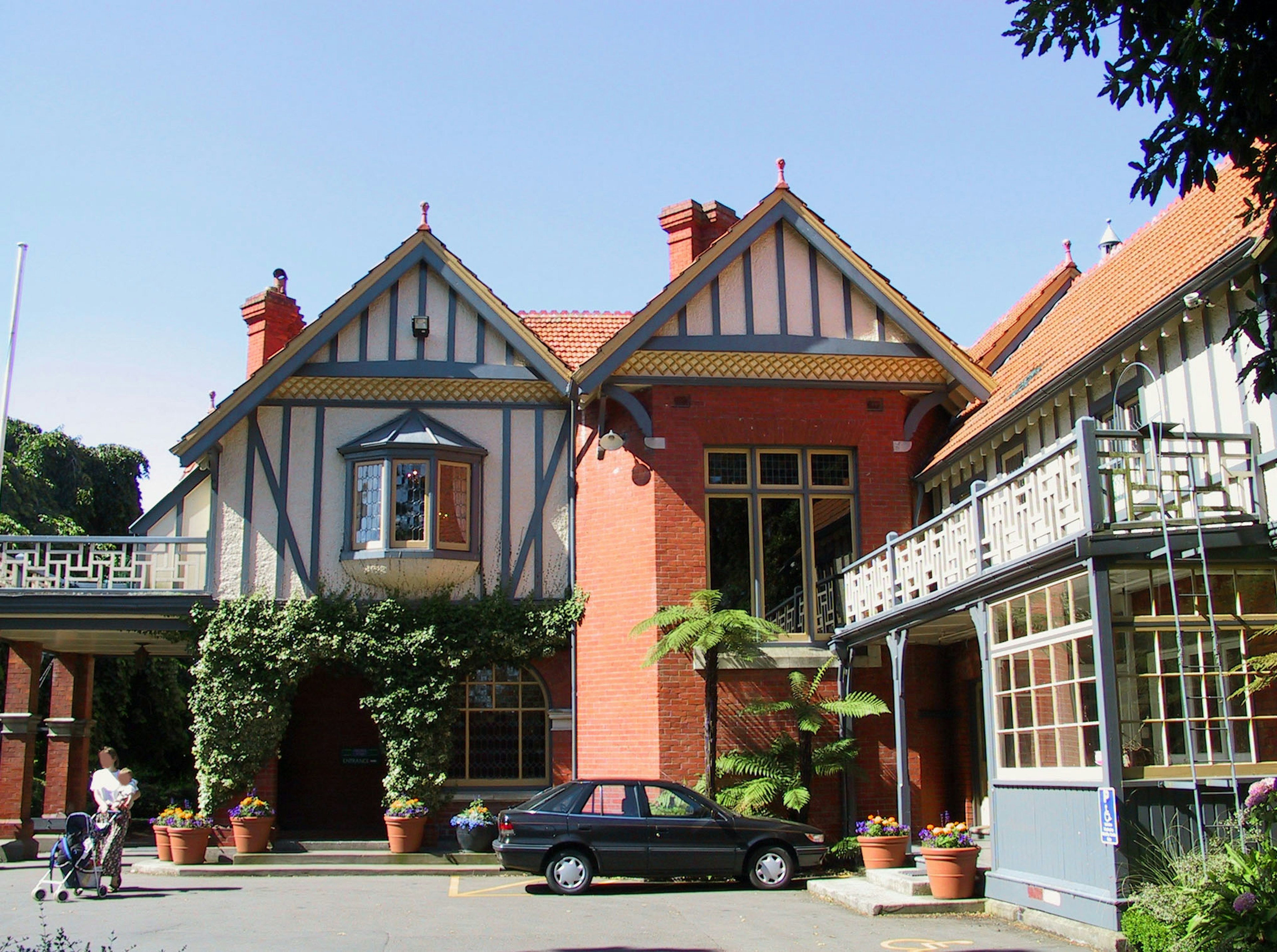 Historic building with red walls and wooden structure