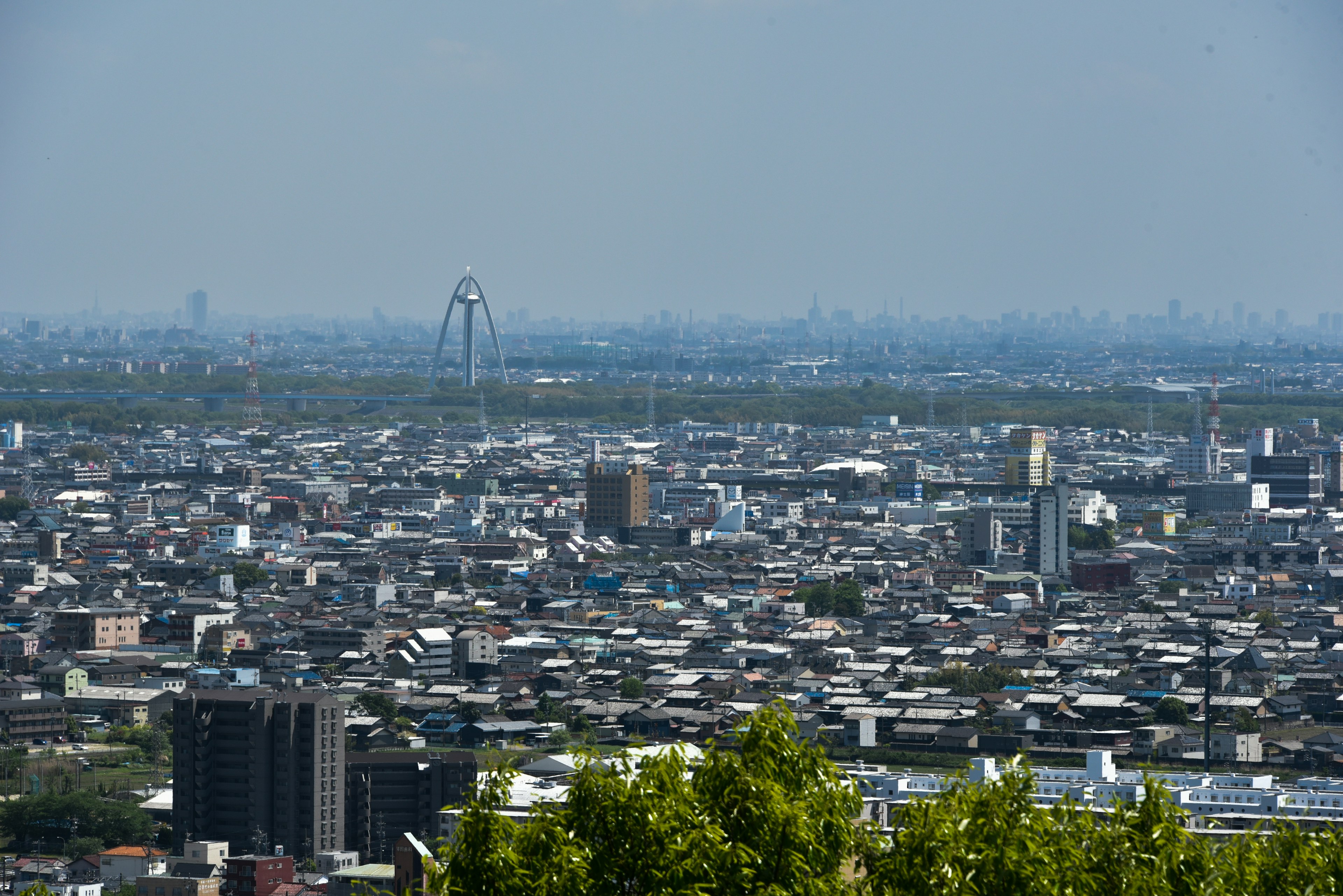 都市の広がりを見渡す風景 緑の木々と建物が混在する