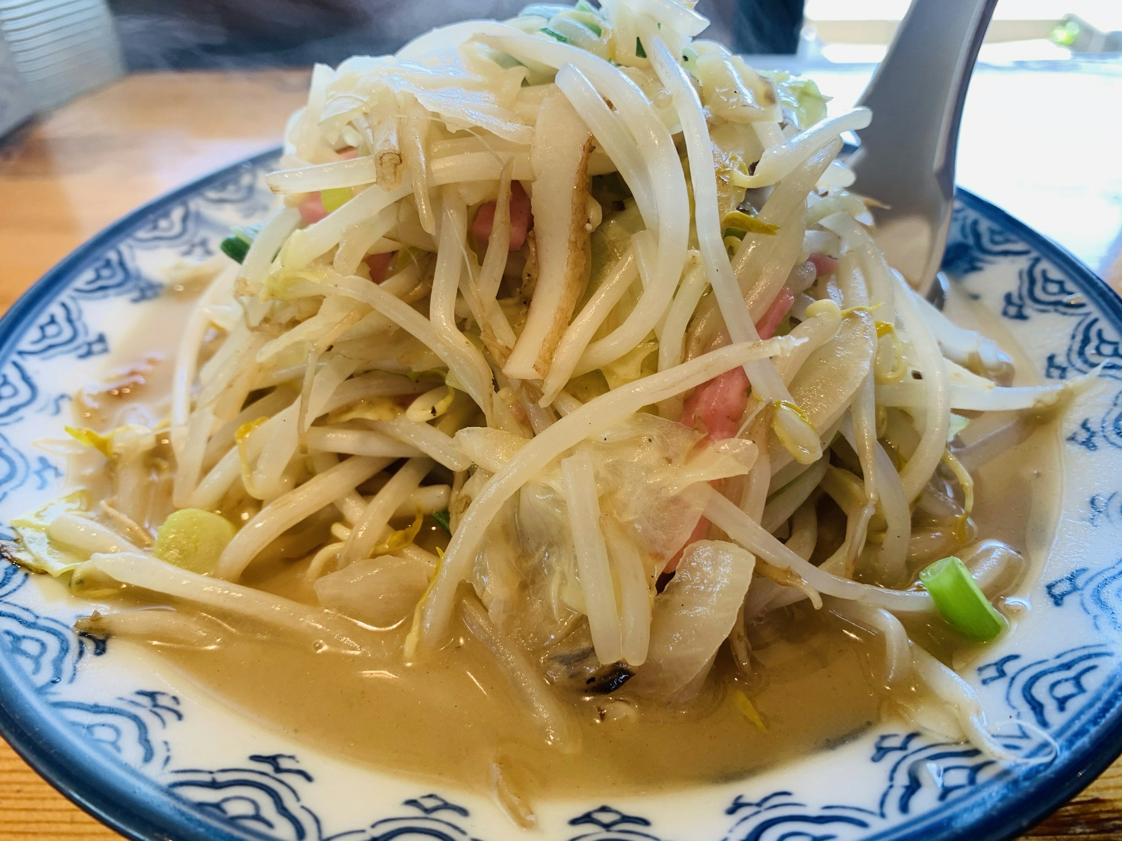 Plate of steamed vegetables with bean sprouts and green onions