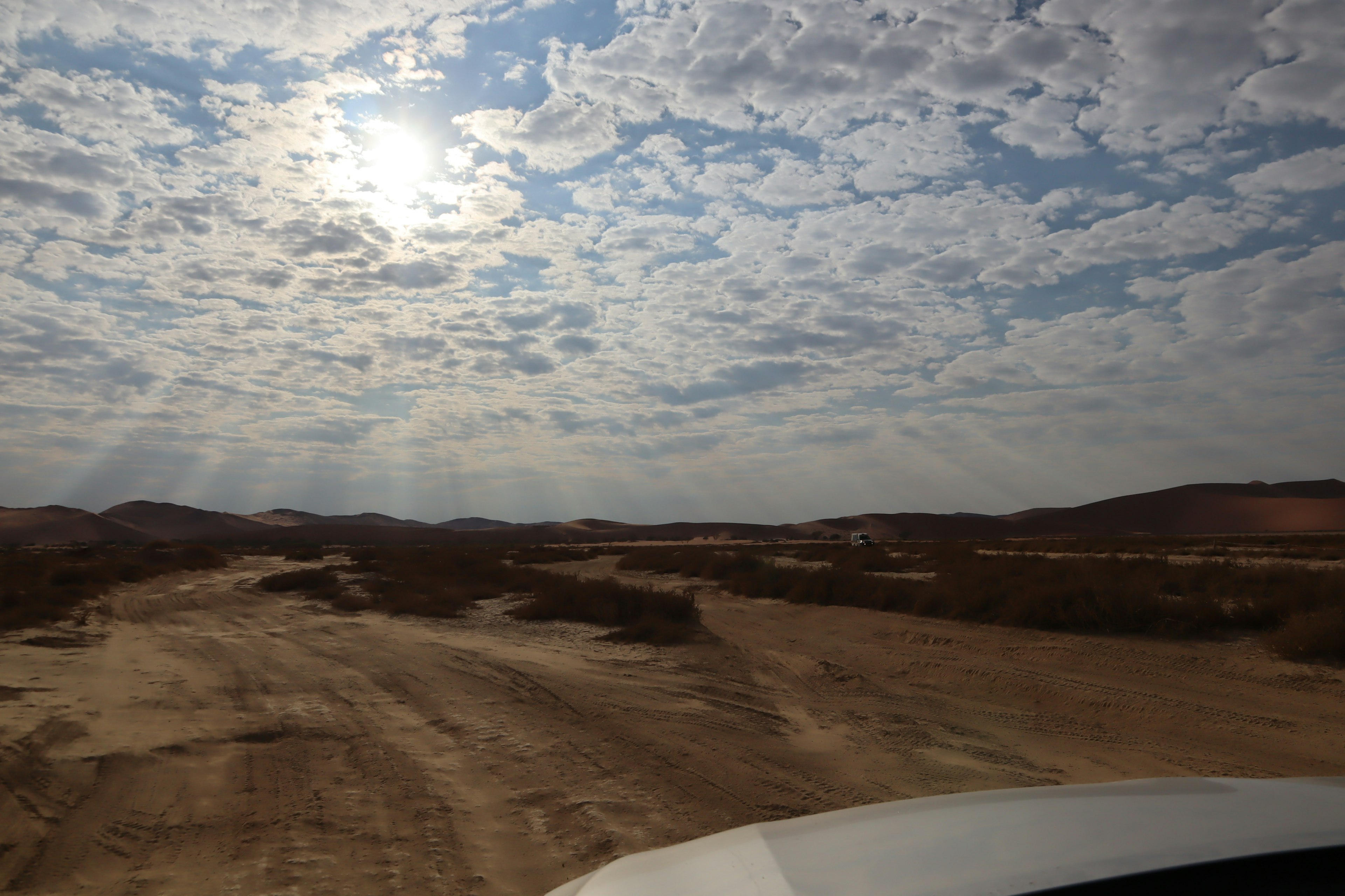 Vista escénica de un camino de tierra accidentado bajo un cielo nublado