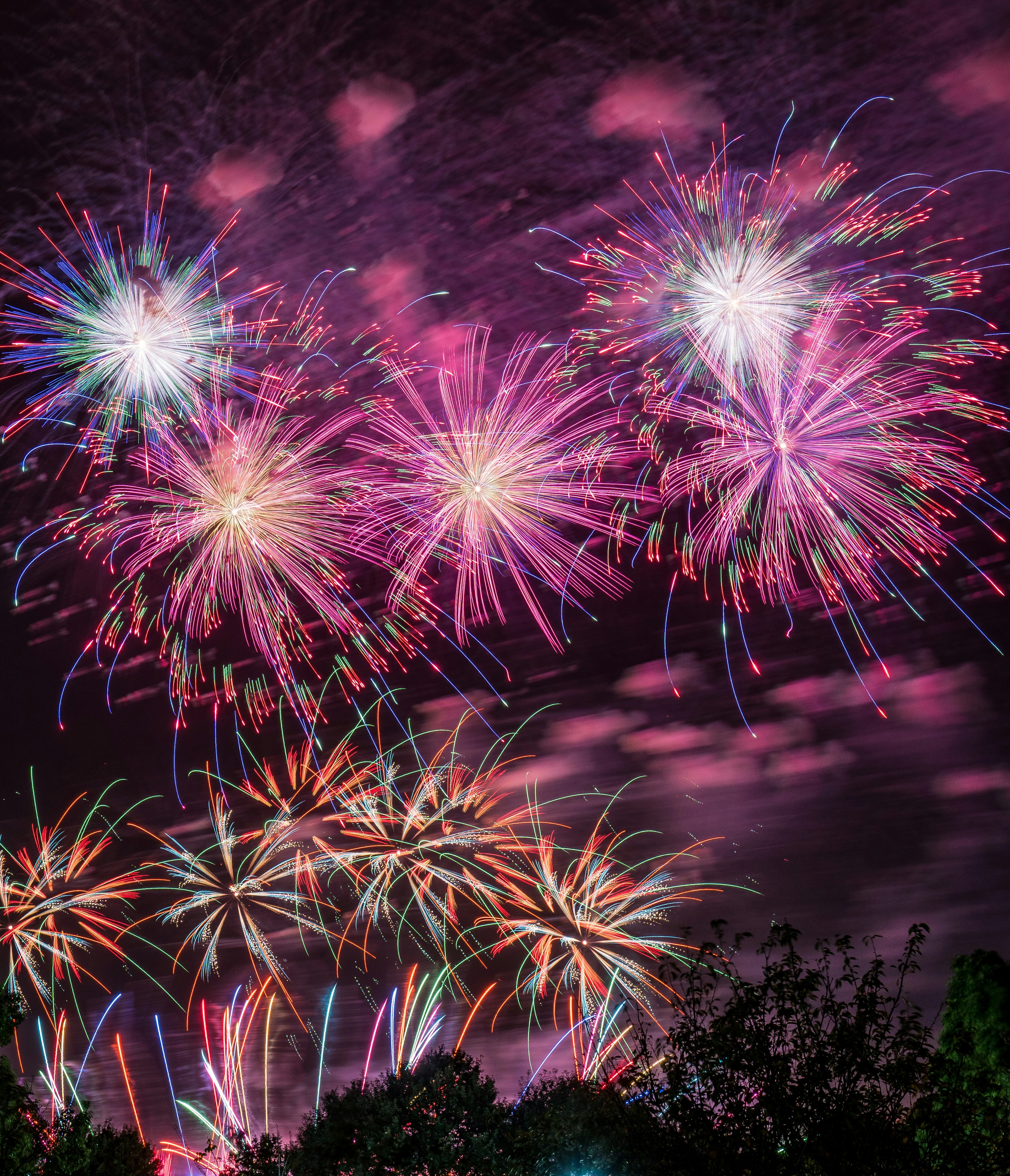 Spectacle de feux d'artifice colorés illuminant le ciel nocturne