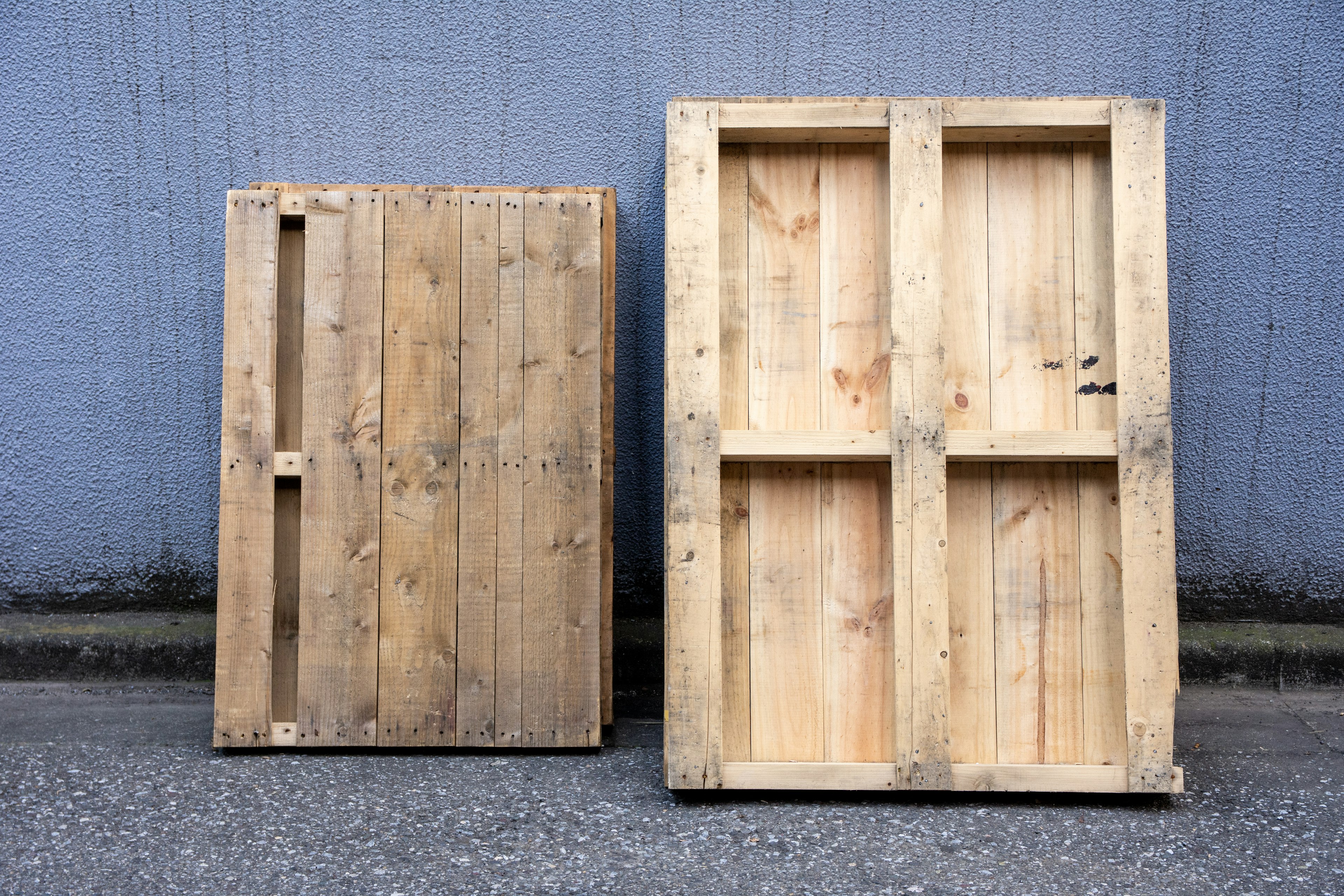 Two wooden crates positioned side by side