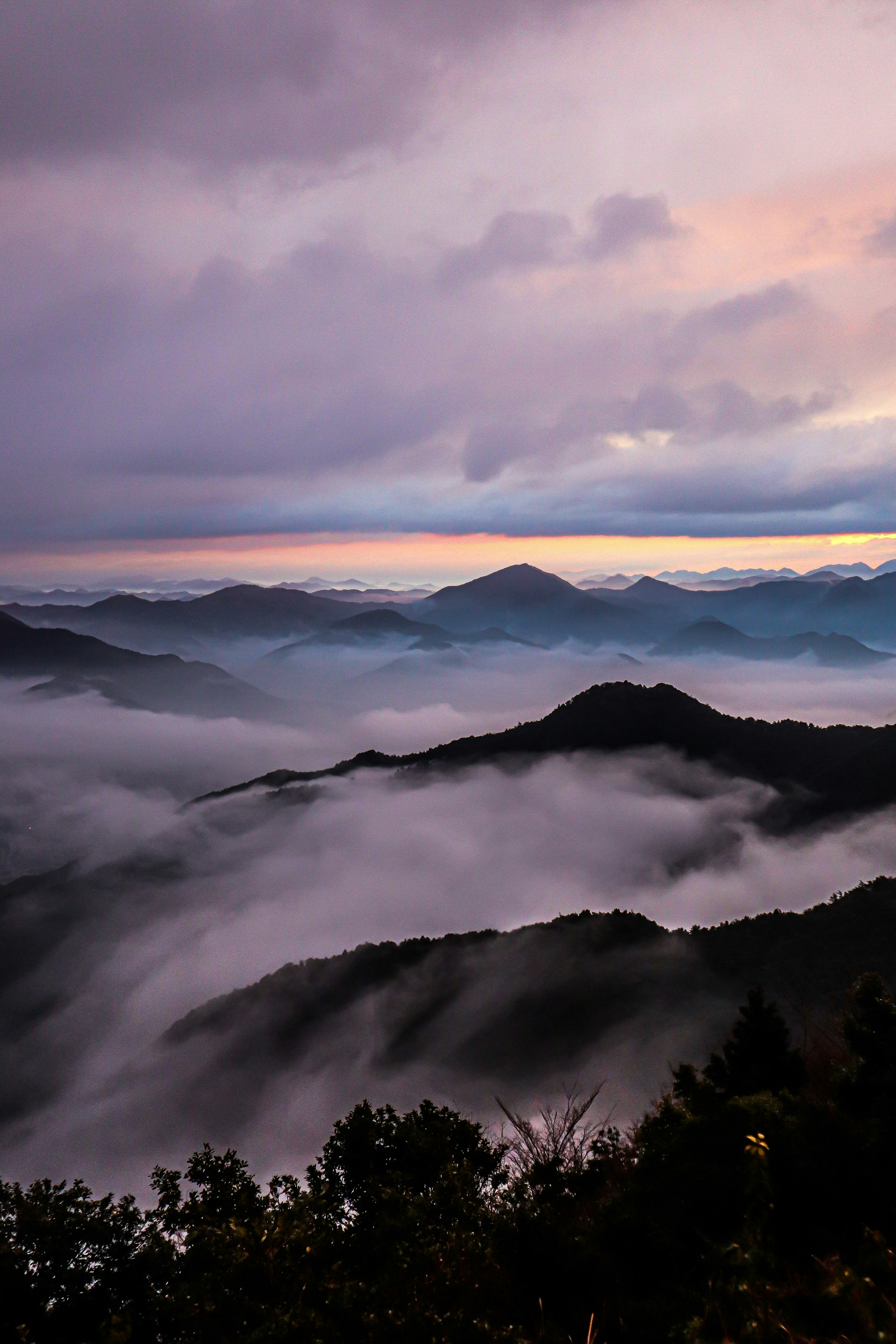 美麗的山脈和霧氣景觀