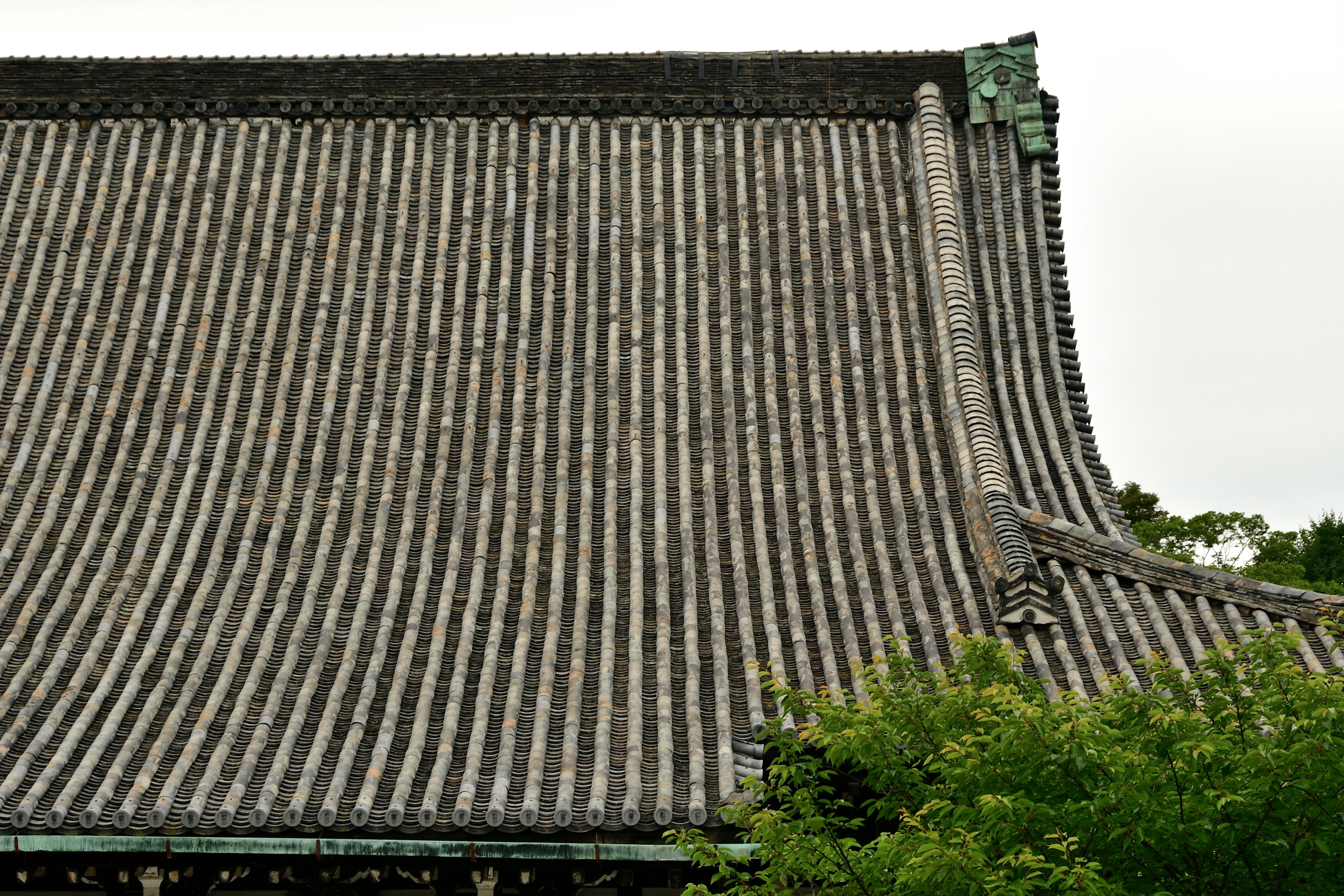 Detailed structure and design of a traditional Japanese temple roof