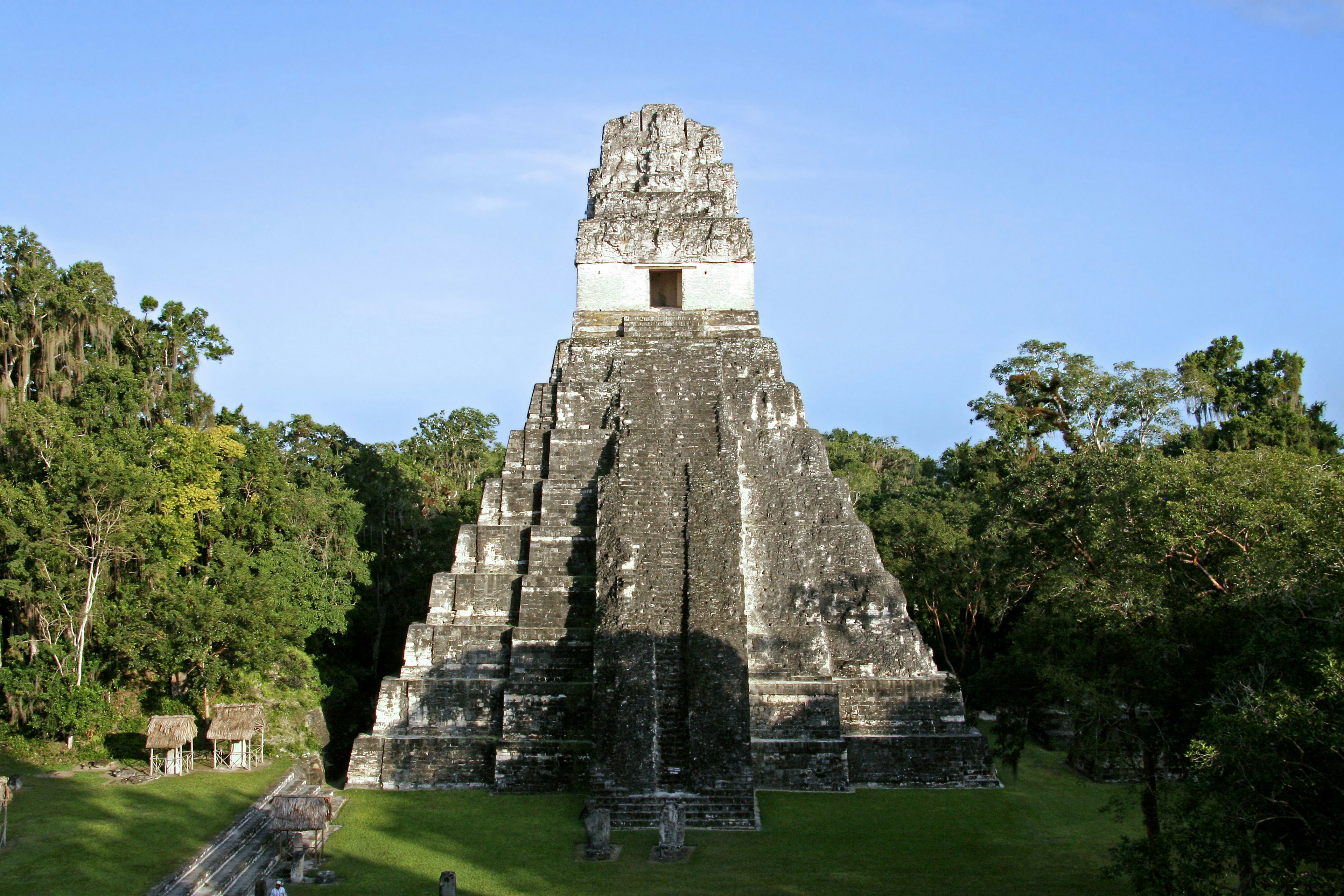 Temple pyramidal de Tikal entouré d'une forêt verdoyante