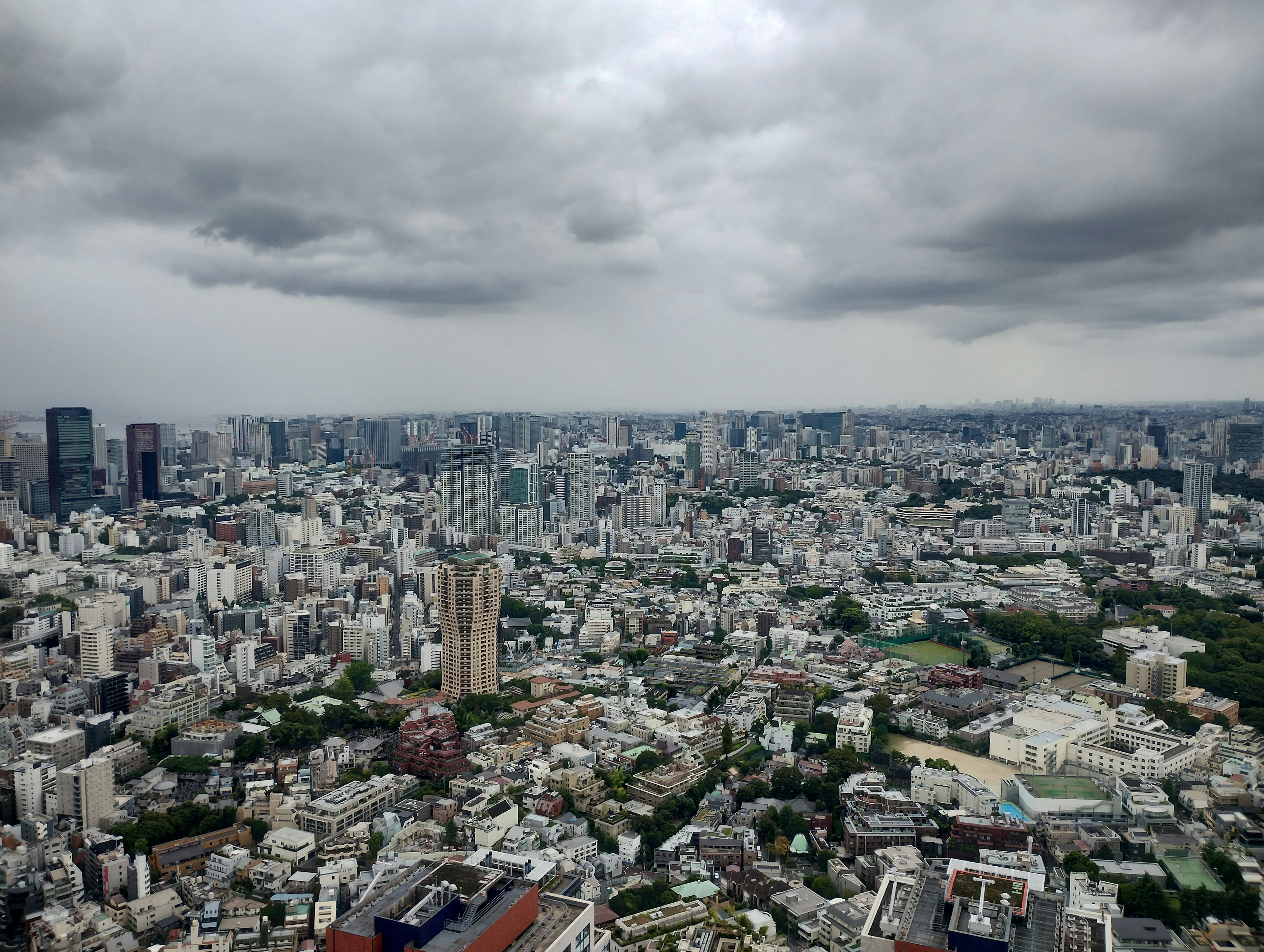 Vista aérea de Tokio que muestra rascacielos y espacios verdes