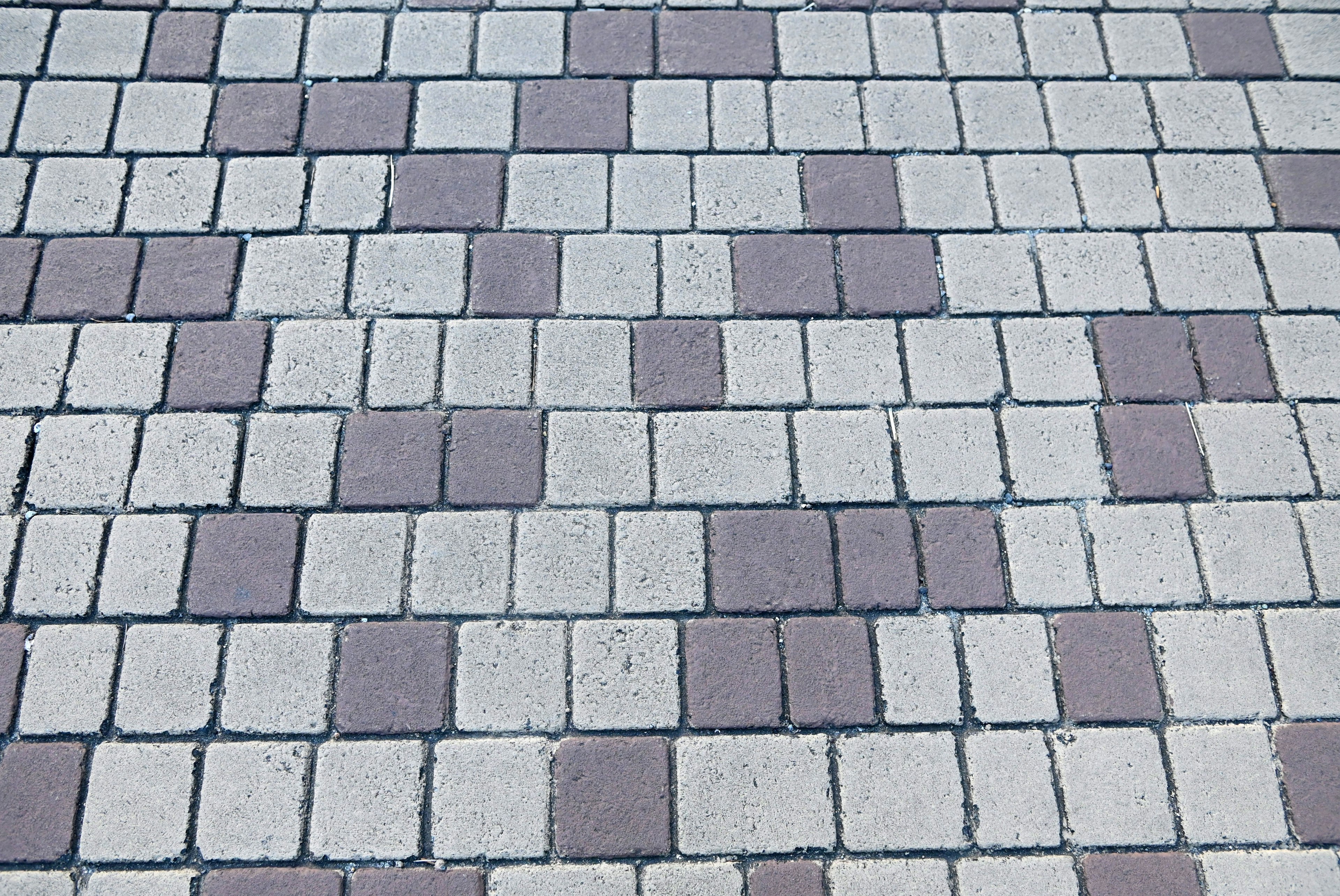 Patterned pavement made of white and purple tiles