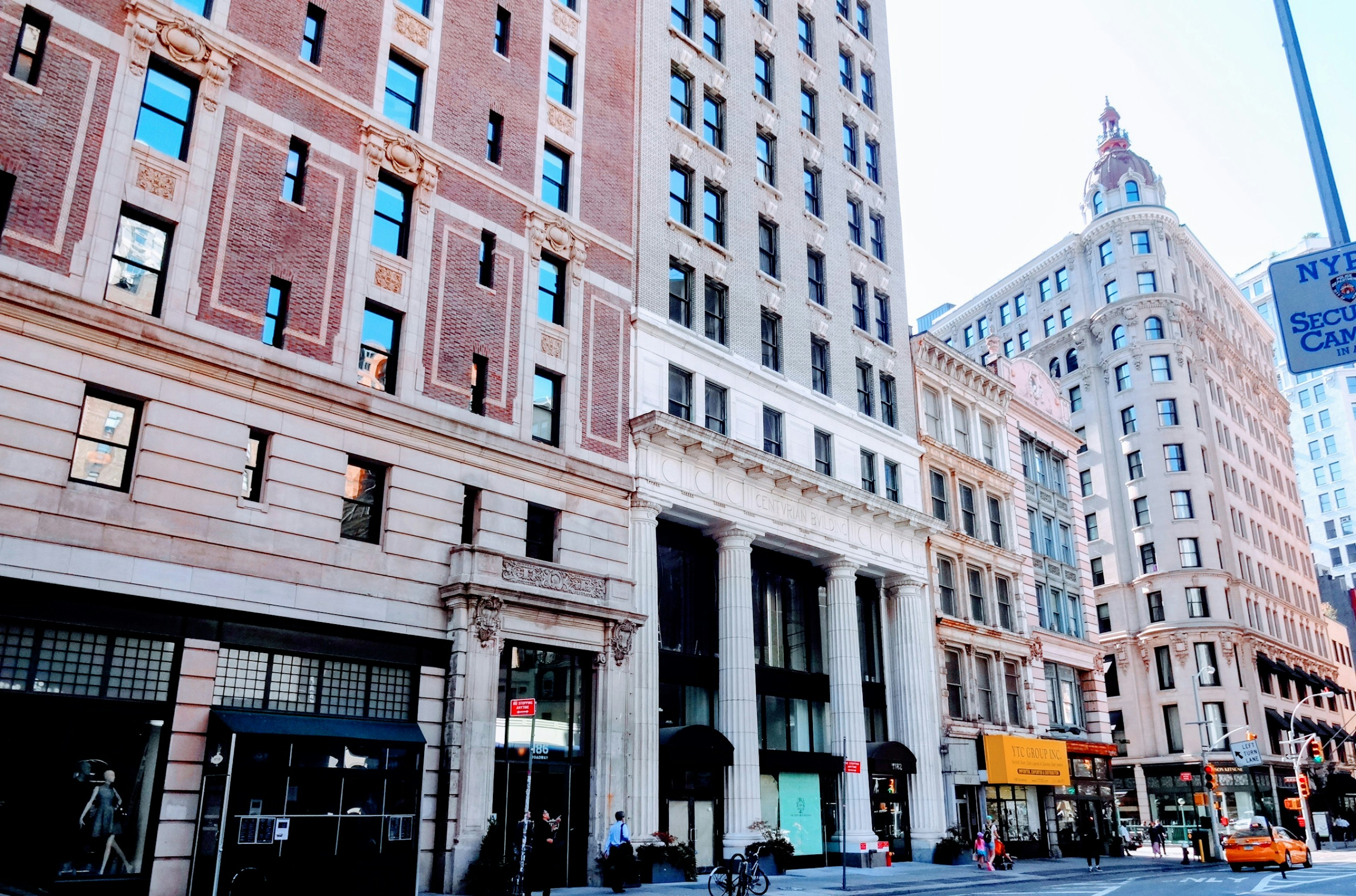 Street view featuring historic buildings and urban architecture