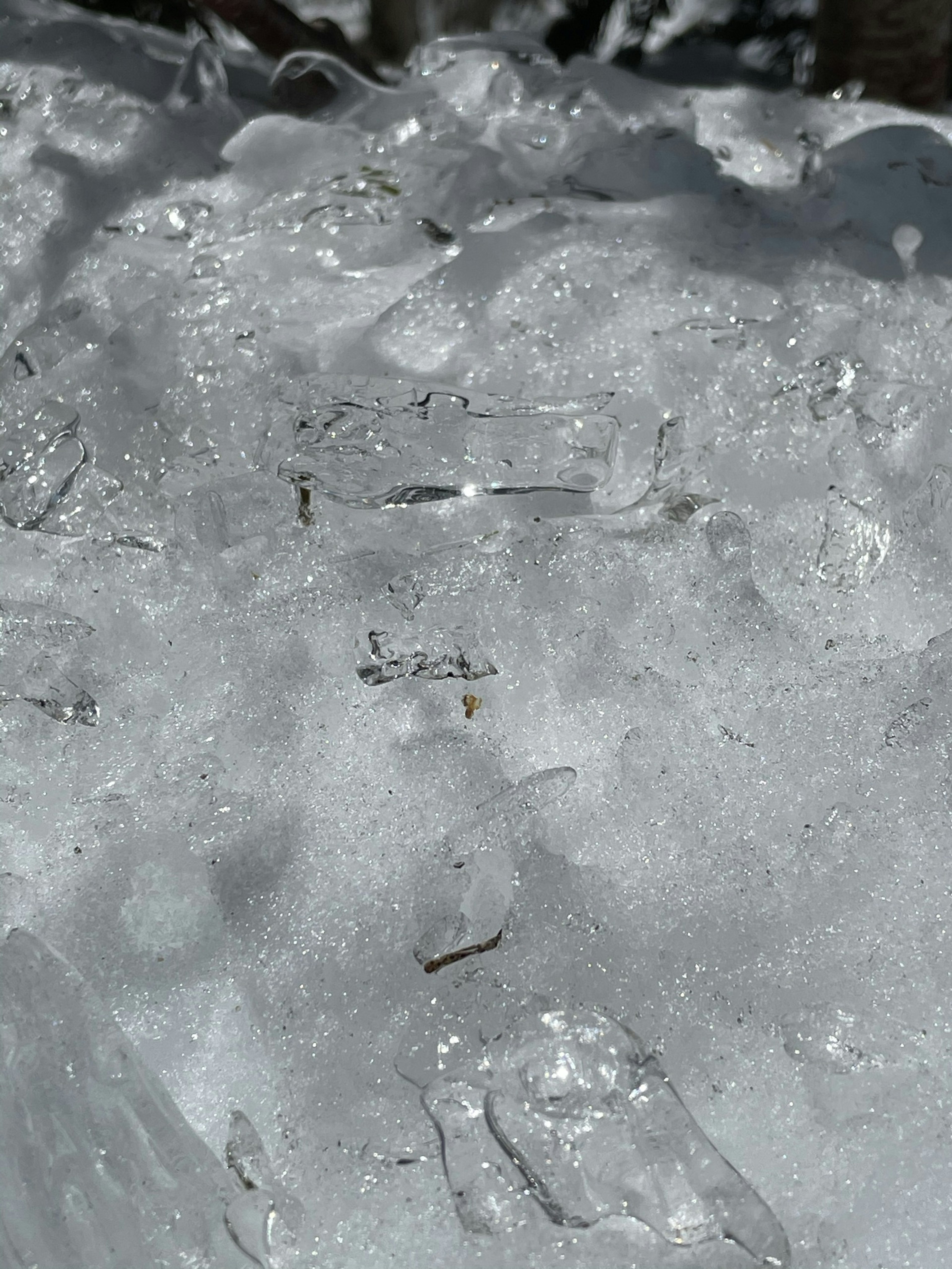 Éclats de glace éparpillés sur un lit de neige