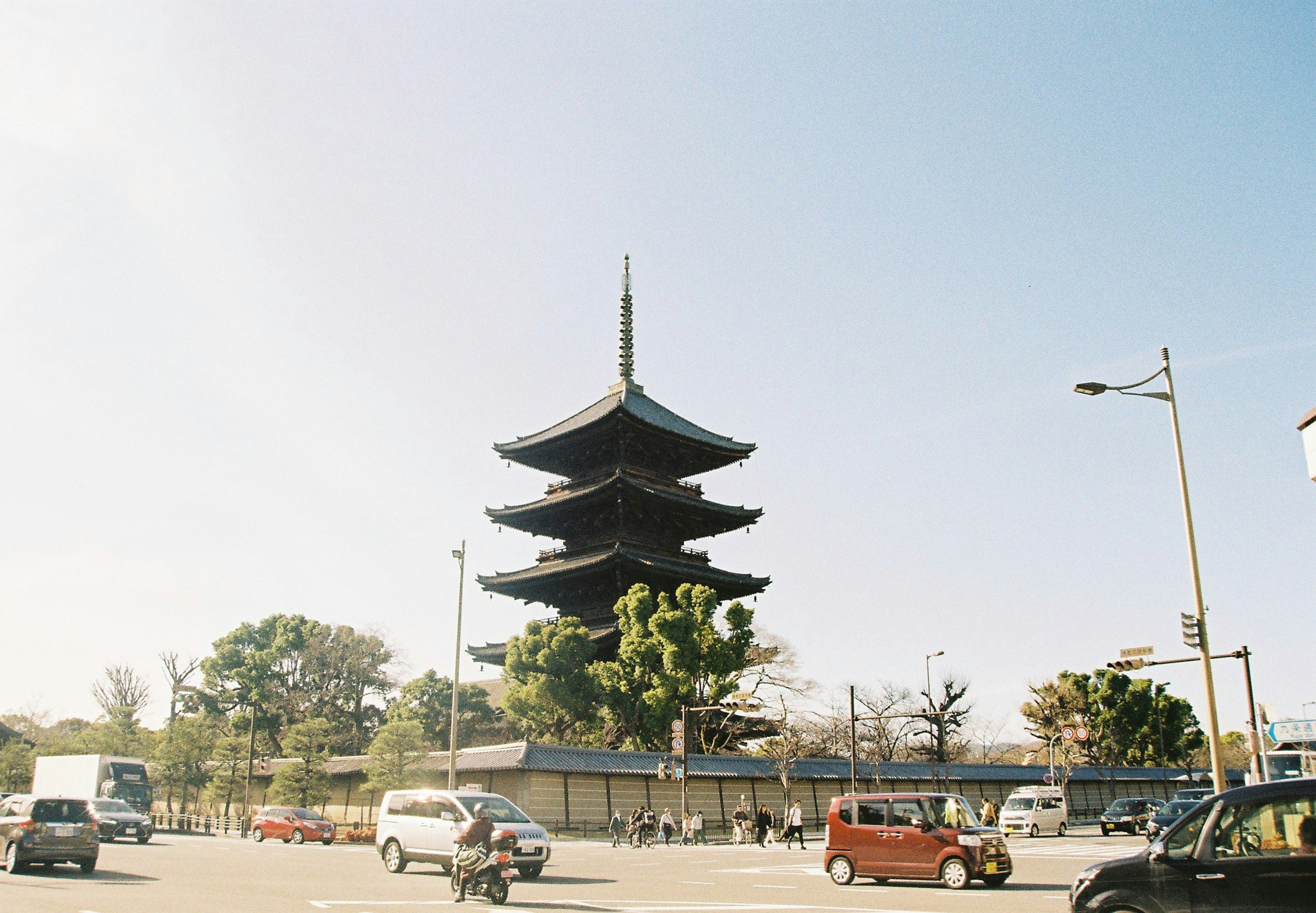 Five-story pagoda standing under a blue sky