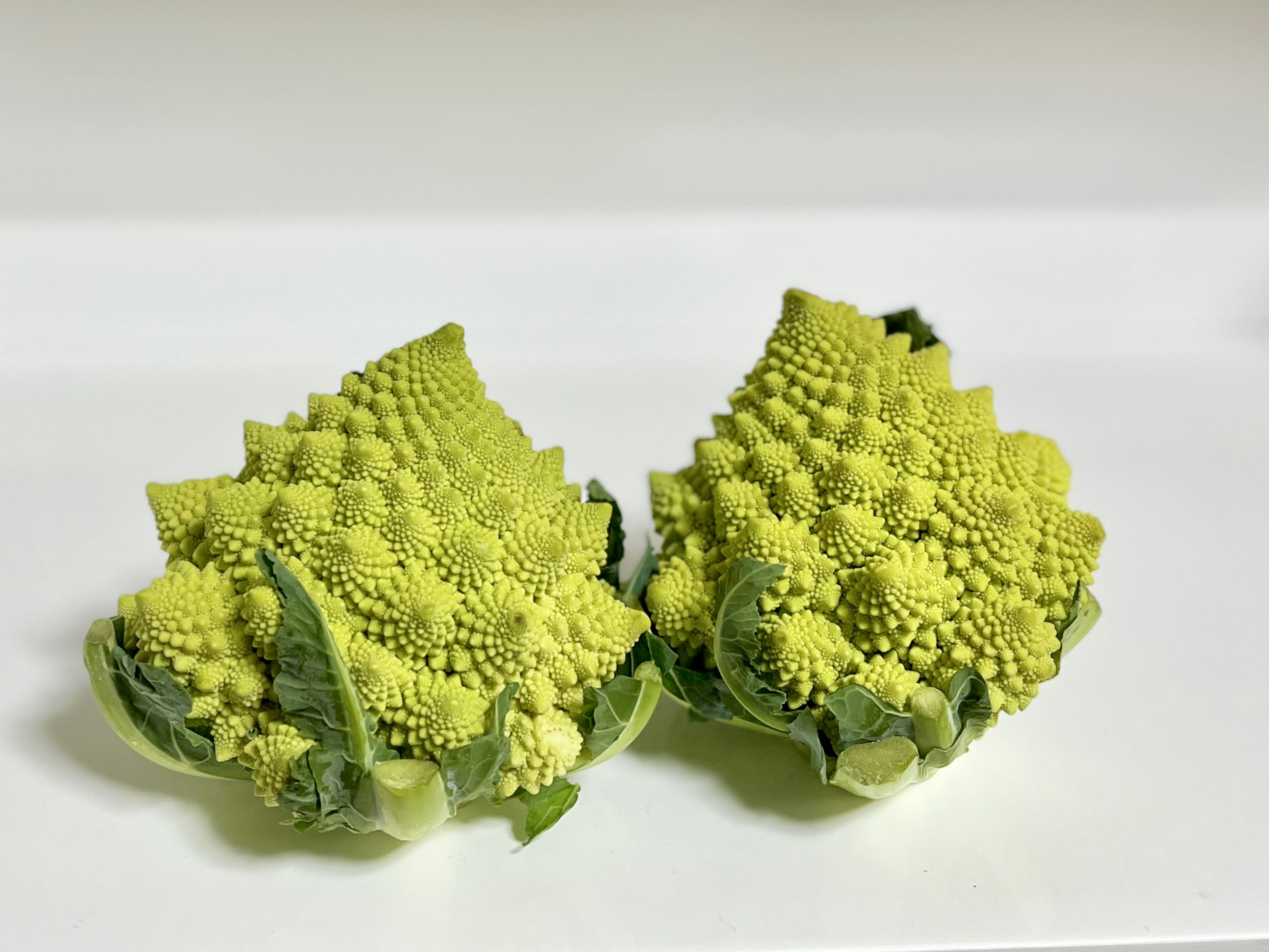 Zwei Köpfe von Romanesco nebeneinander