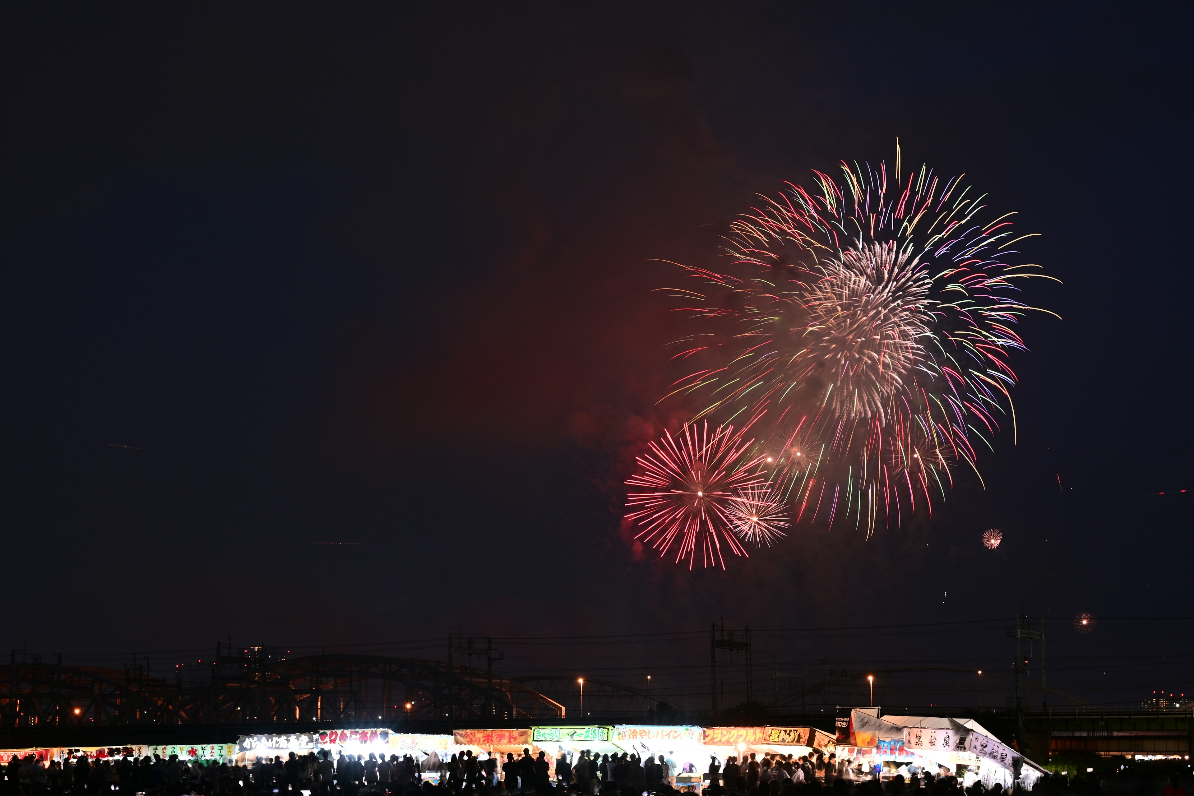 Colorful fireworks bursting in the night sky during a festive event