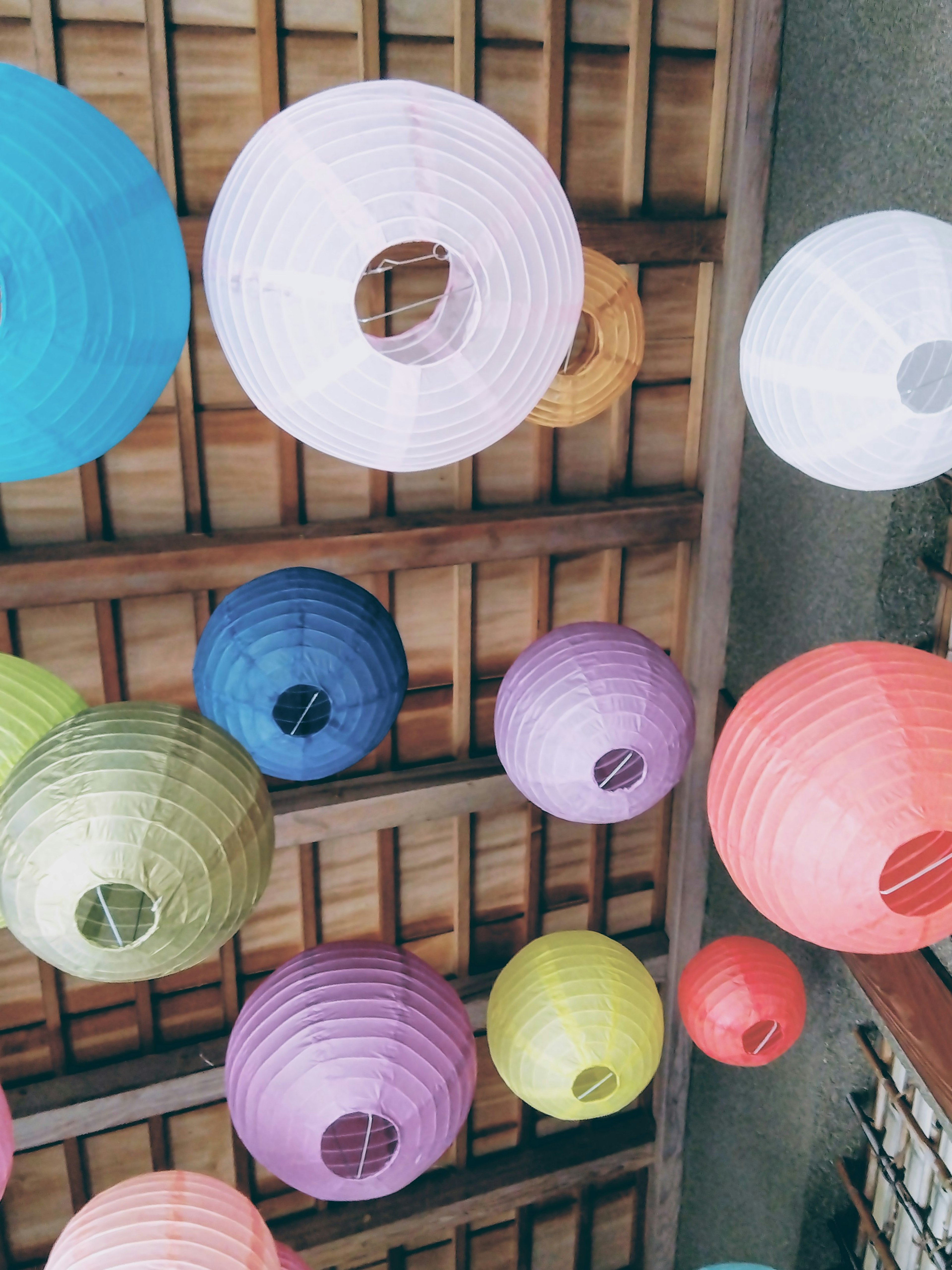 Colorful lanterns hanging from the ceiling