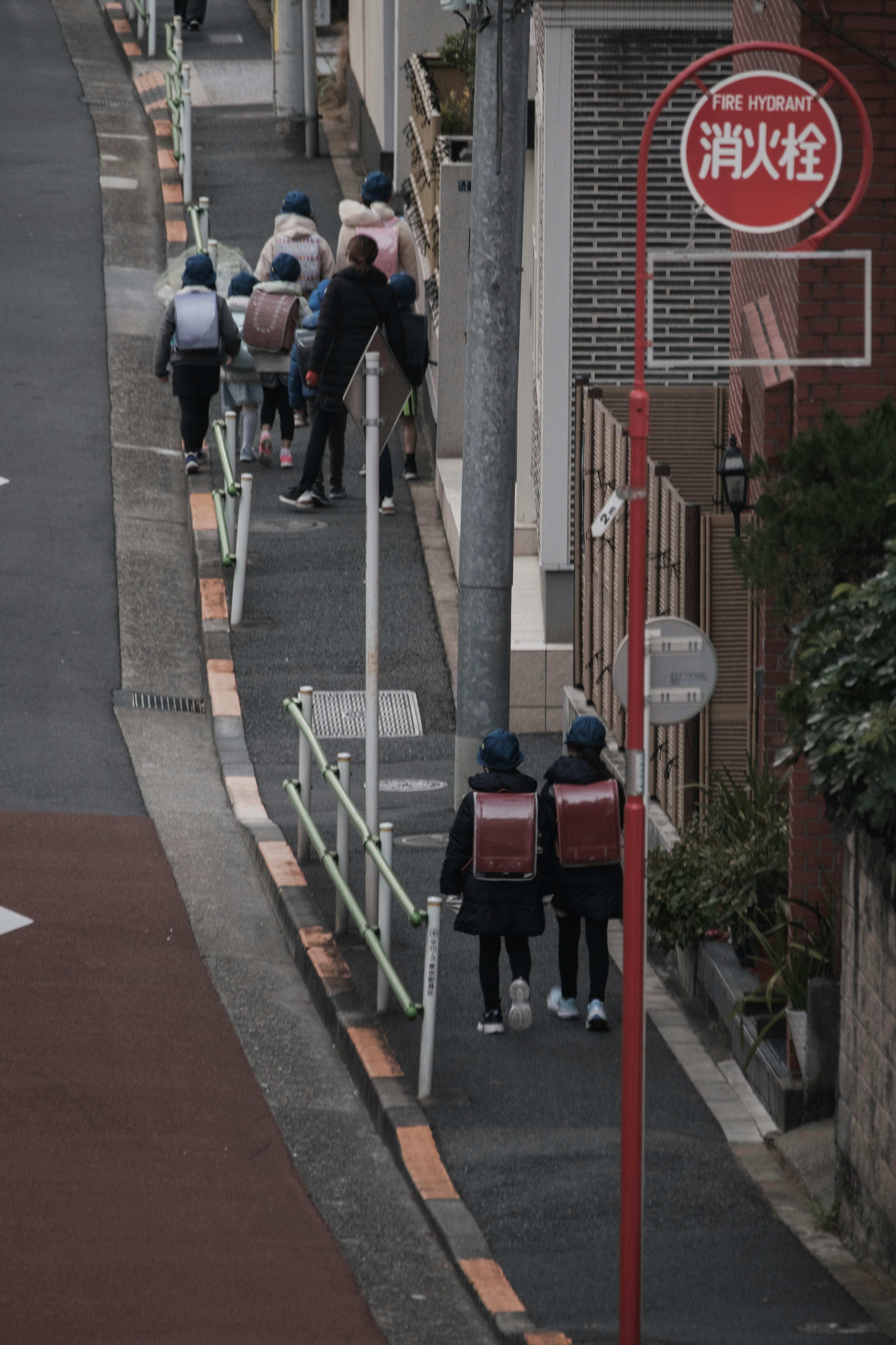 街を歩く学生たちのグループを捉えた写真