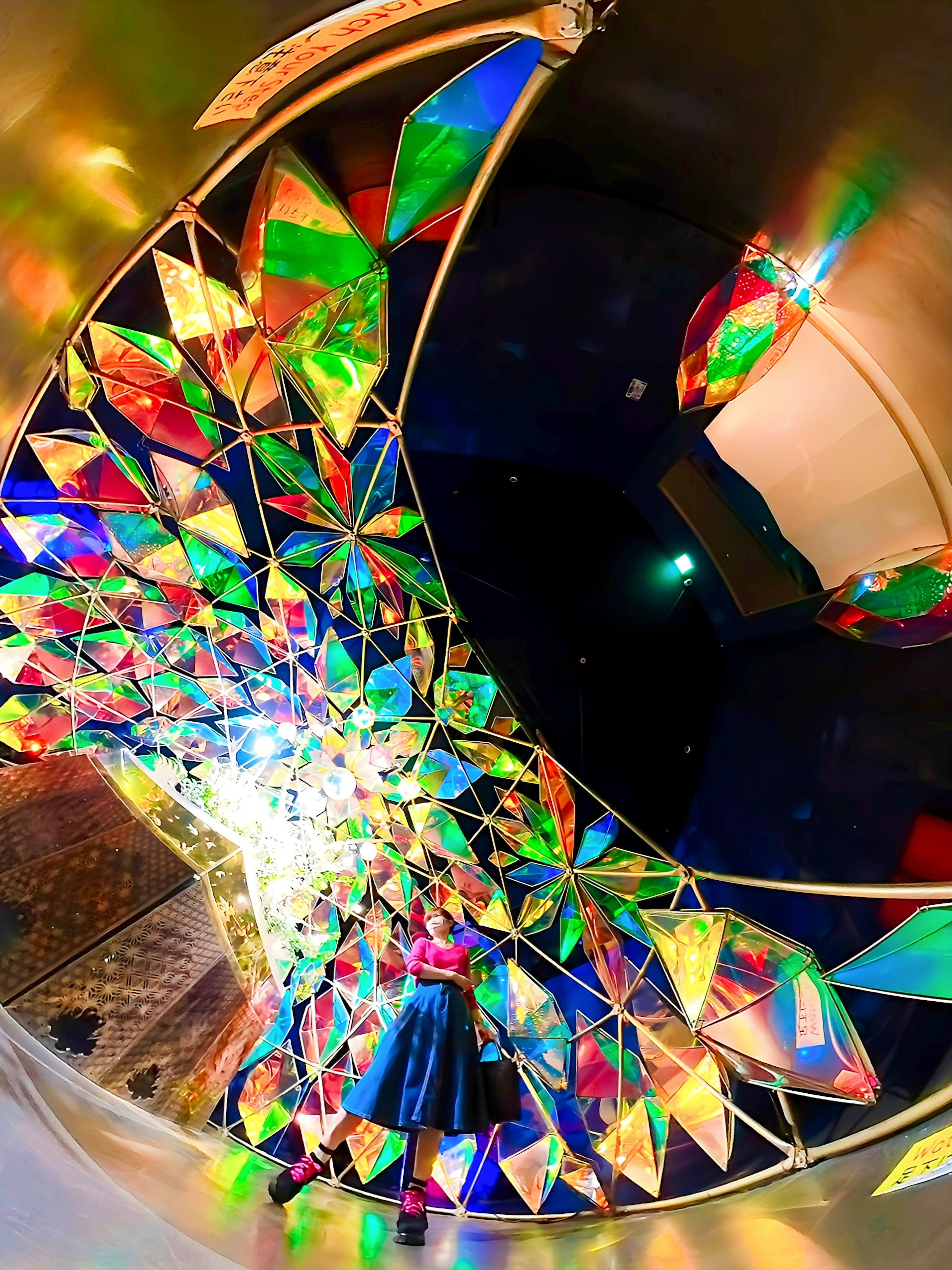 Geometric art piece reflecting colorful light