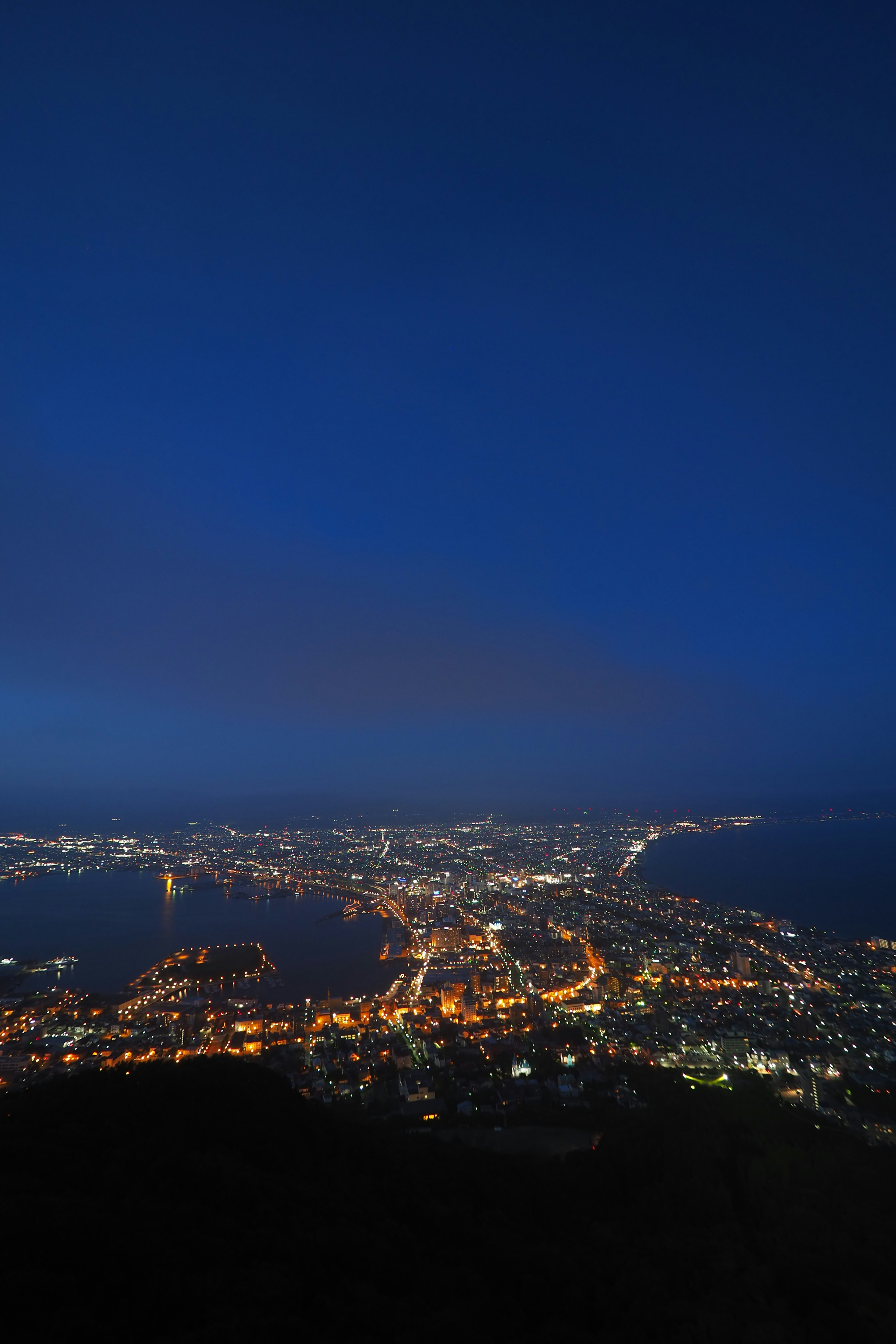 夜景の都市景観 高層ビルと灯りが輝く海岸線