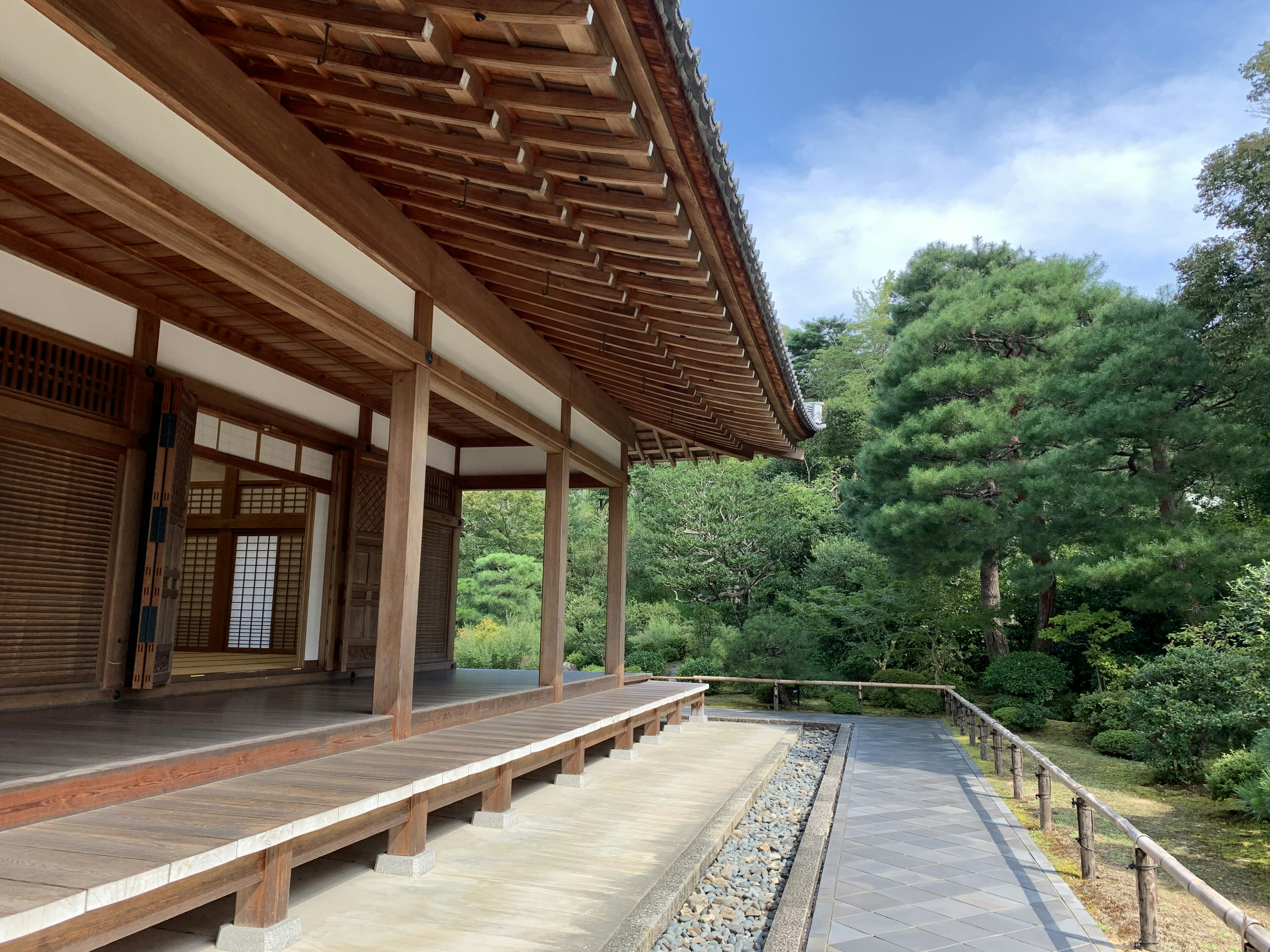 Traditional Japanese building with natural landscape