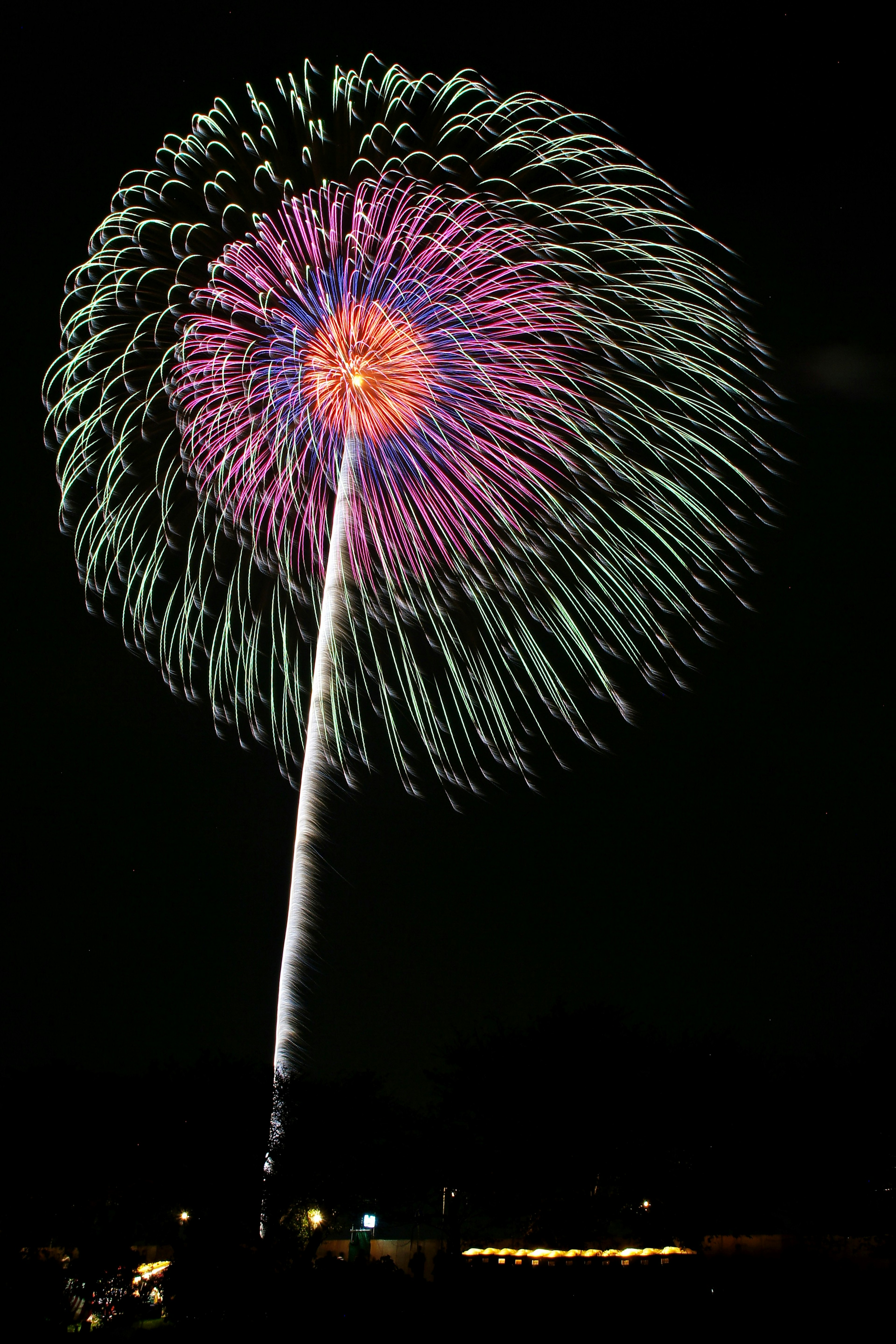 Patrón colorido de fuegos artificiales estallando en el cielo nocturno