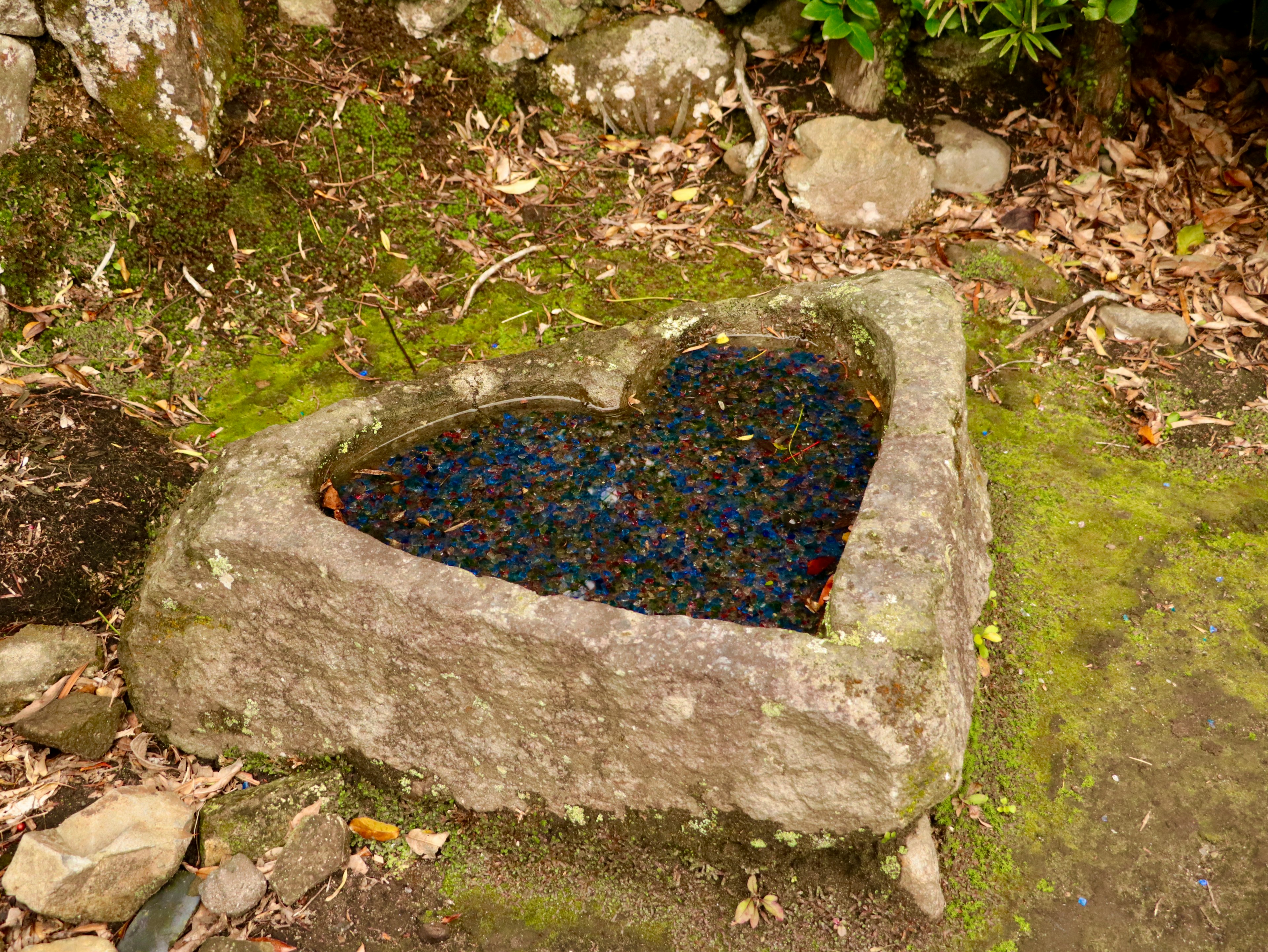 Pietra a forma di cuore con acqua blu all'interno