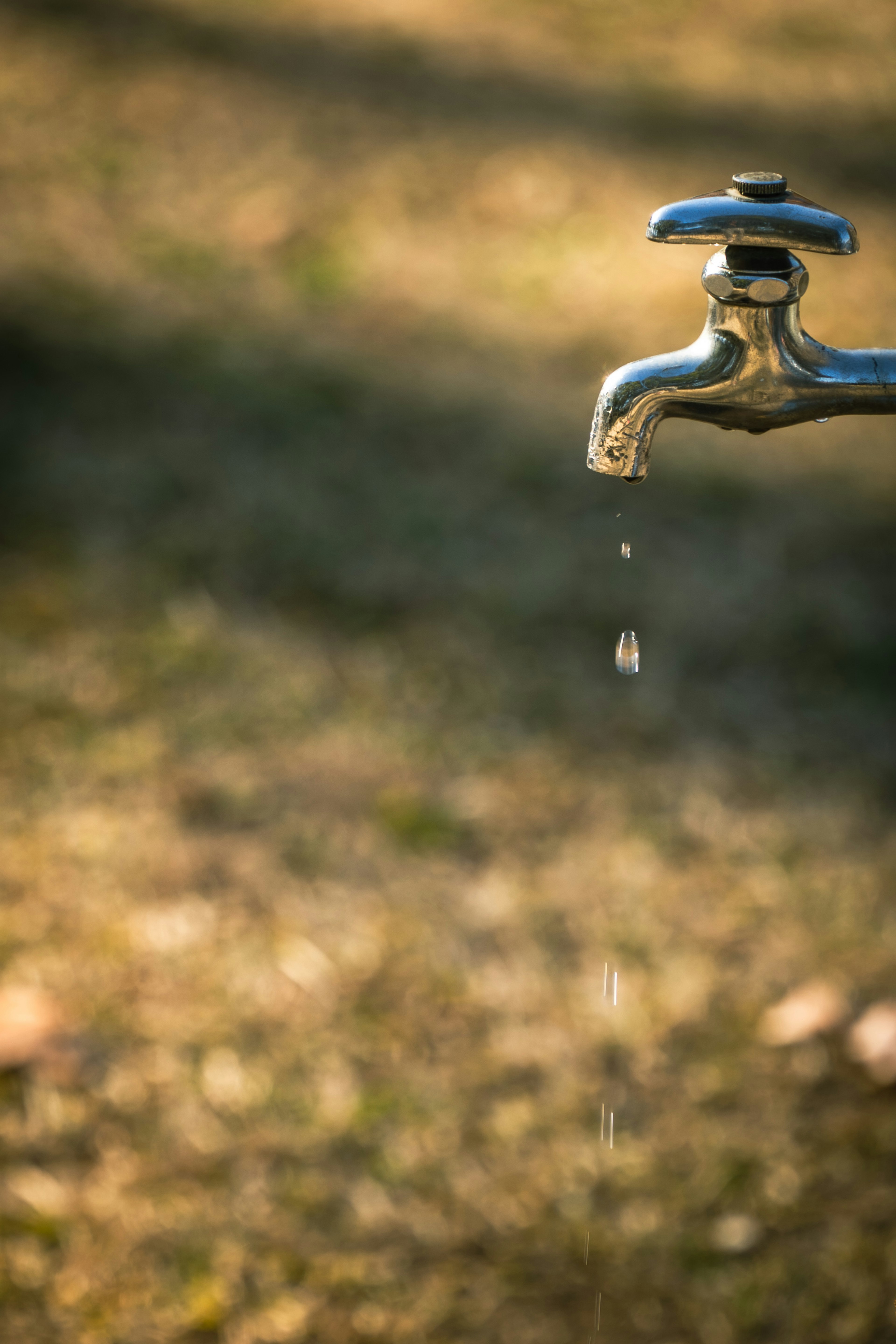 Water dripping from a faucet with blurred background