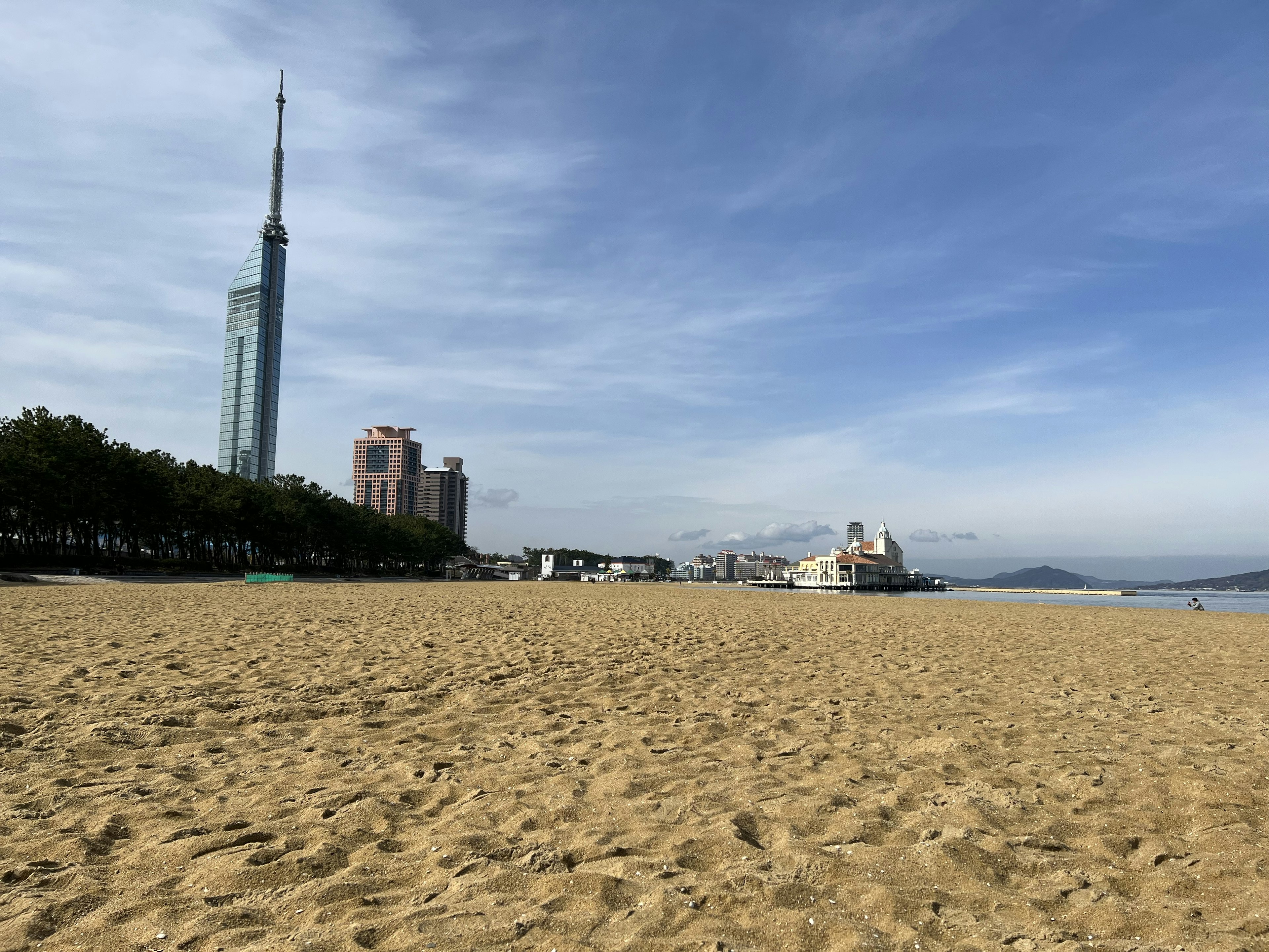 砂浜と高層ビルの風景