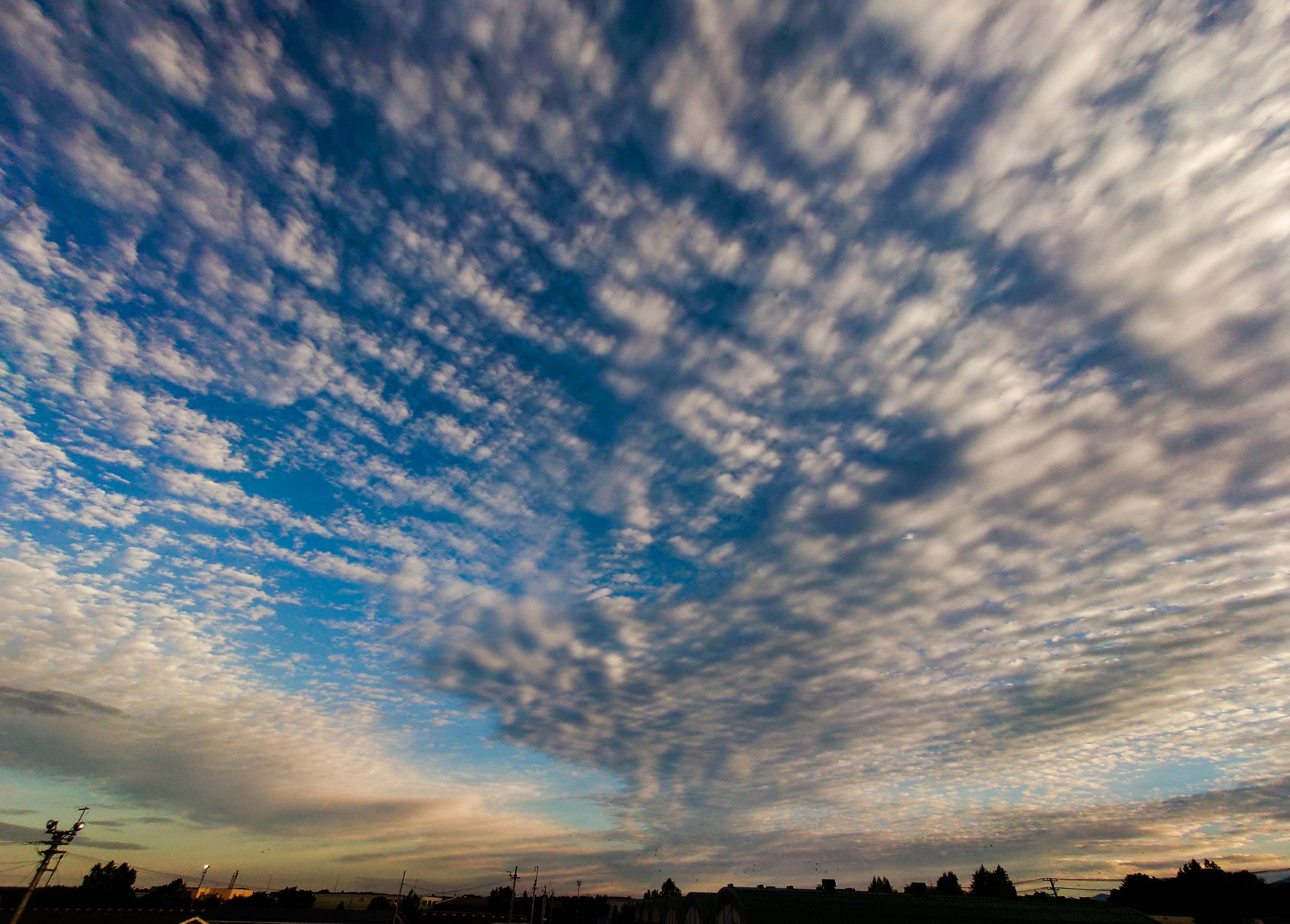 Patterned clouds against a blue sky at sunset