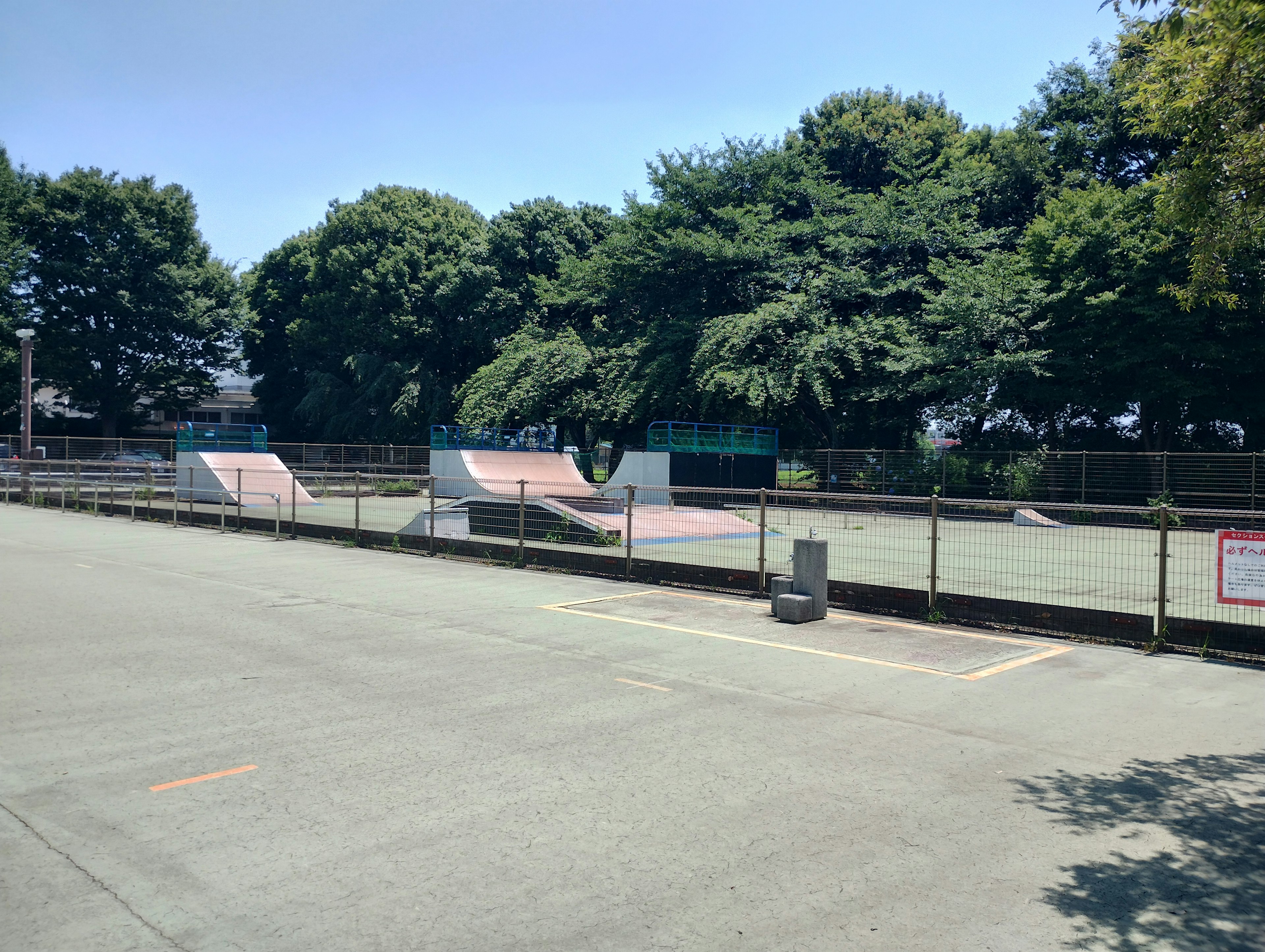 Parc de skateboard avec des rampes et de la verdure