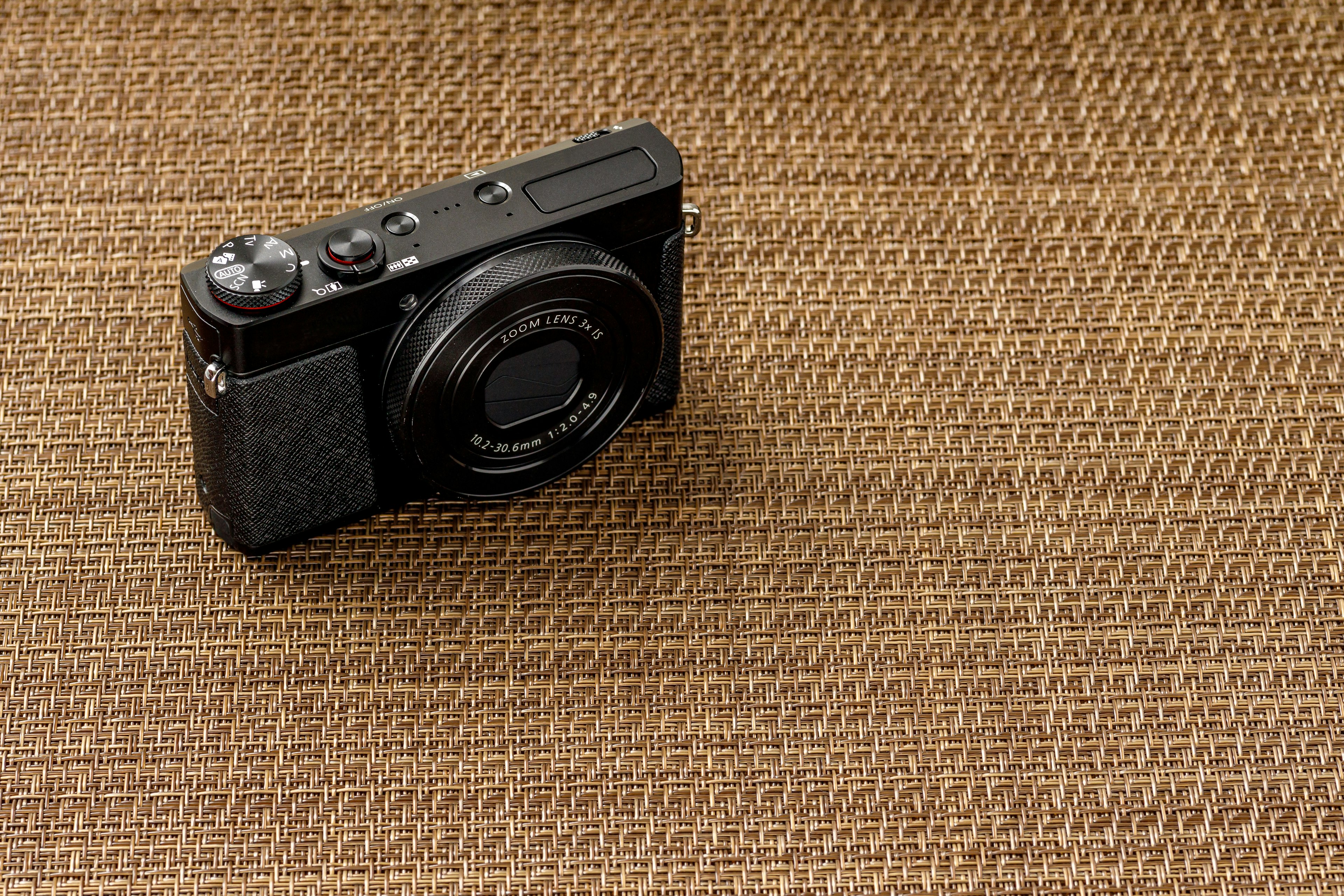 A camera placed on a textured surface