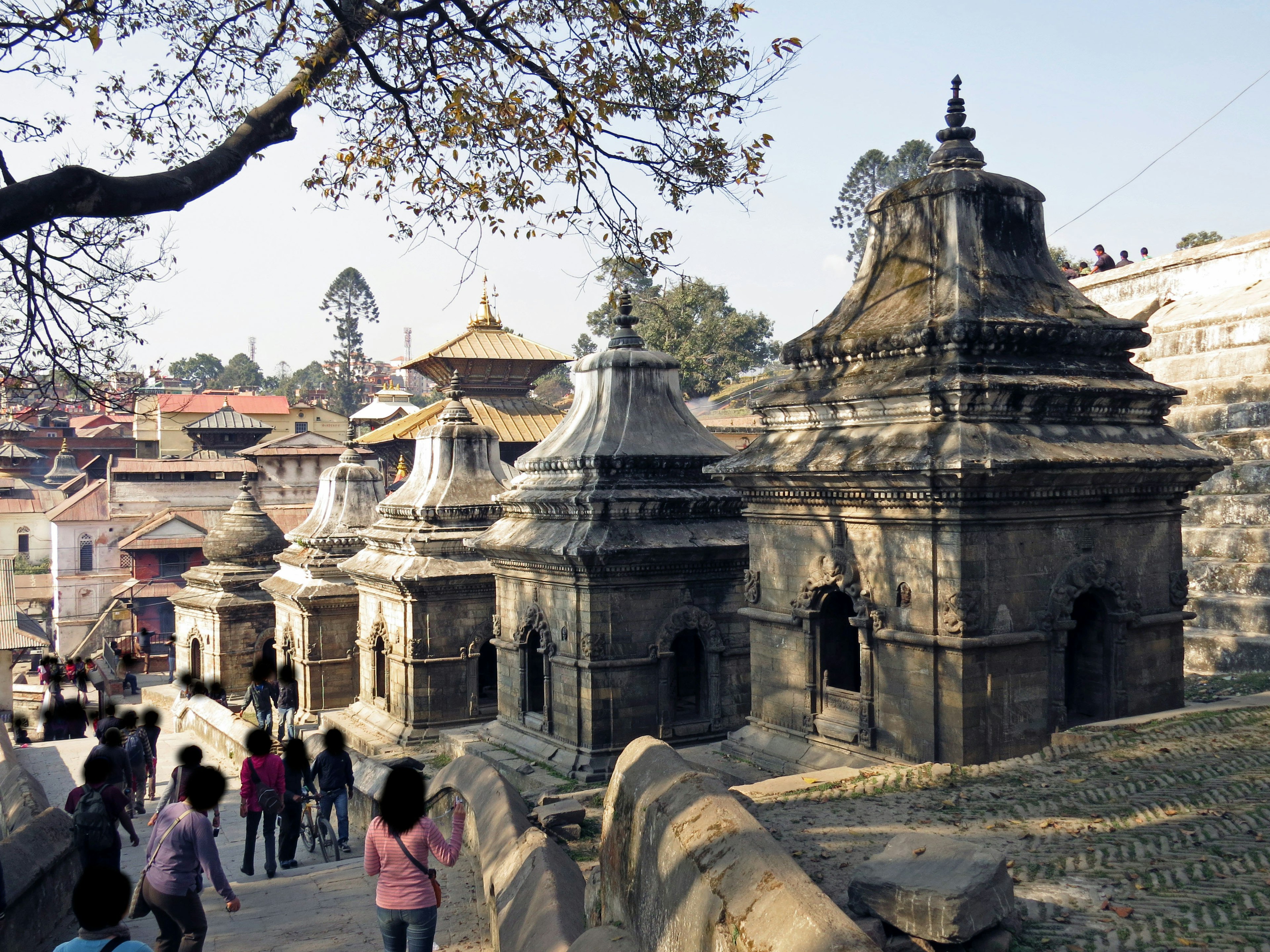 Paysage de temples au Népal avec des visiteurs