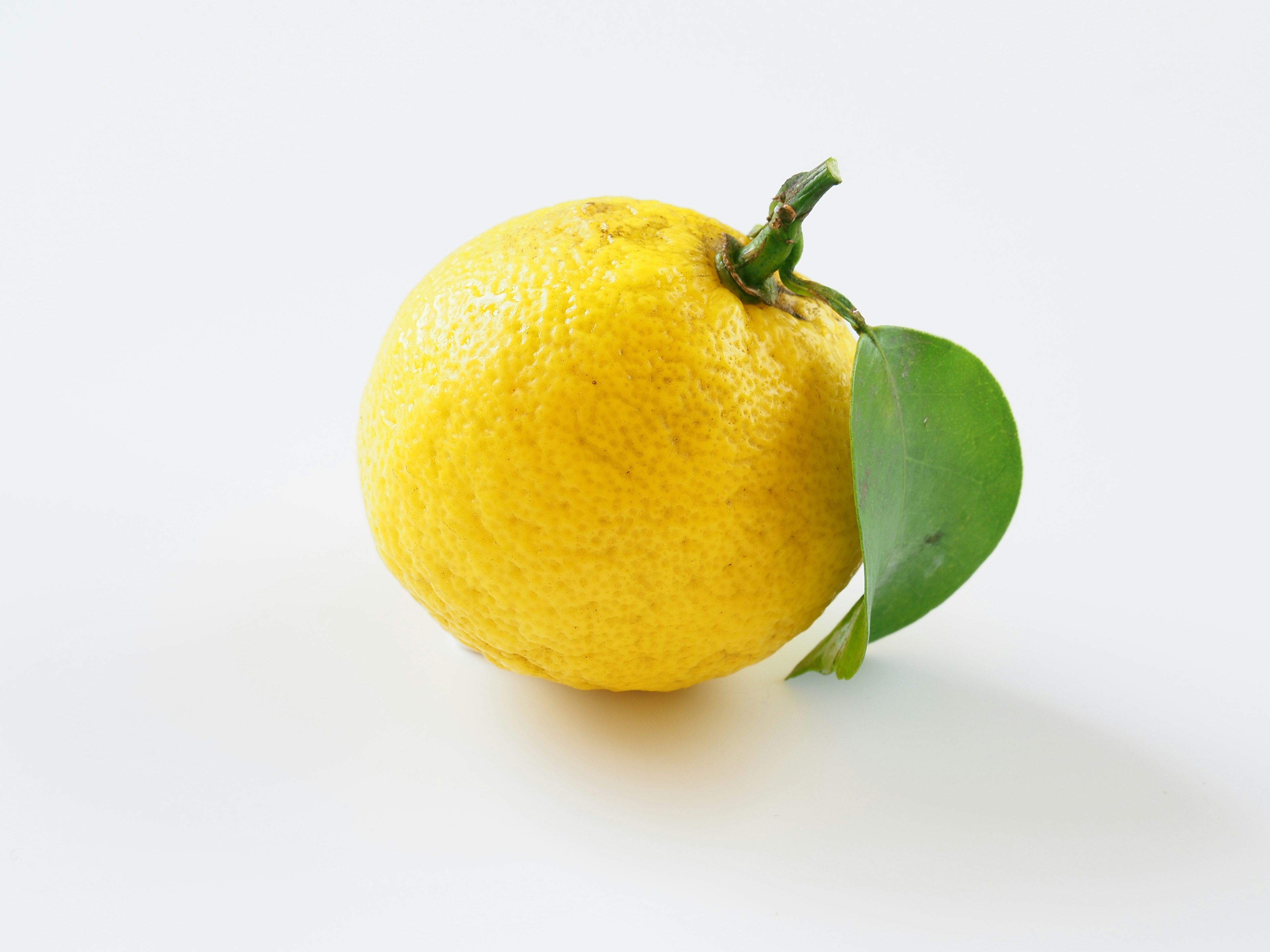 Fresh yellow lemon with green leaf