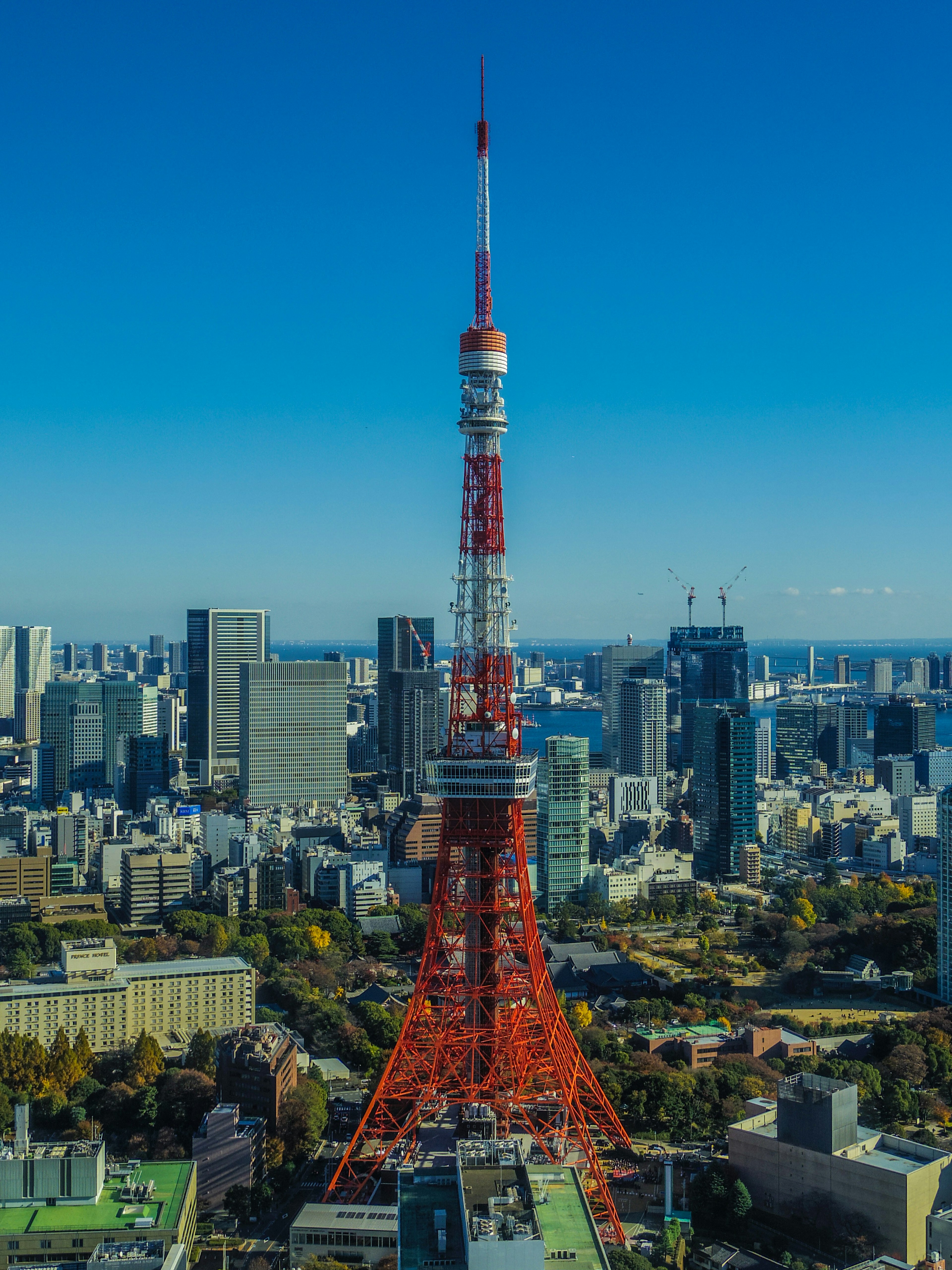 Pemandangan udara Menara Tokyo dengan cakrawala kota