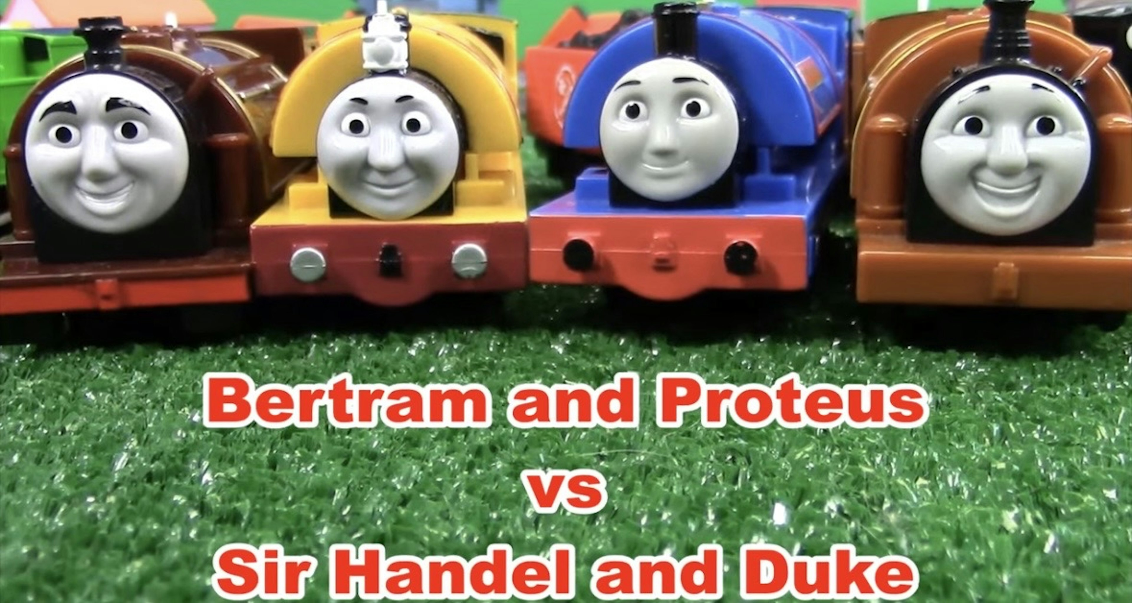 Bertram dan Proteus menghadapi Sir Handel dan Duke kereta mainan