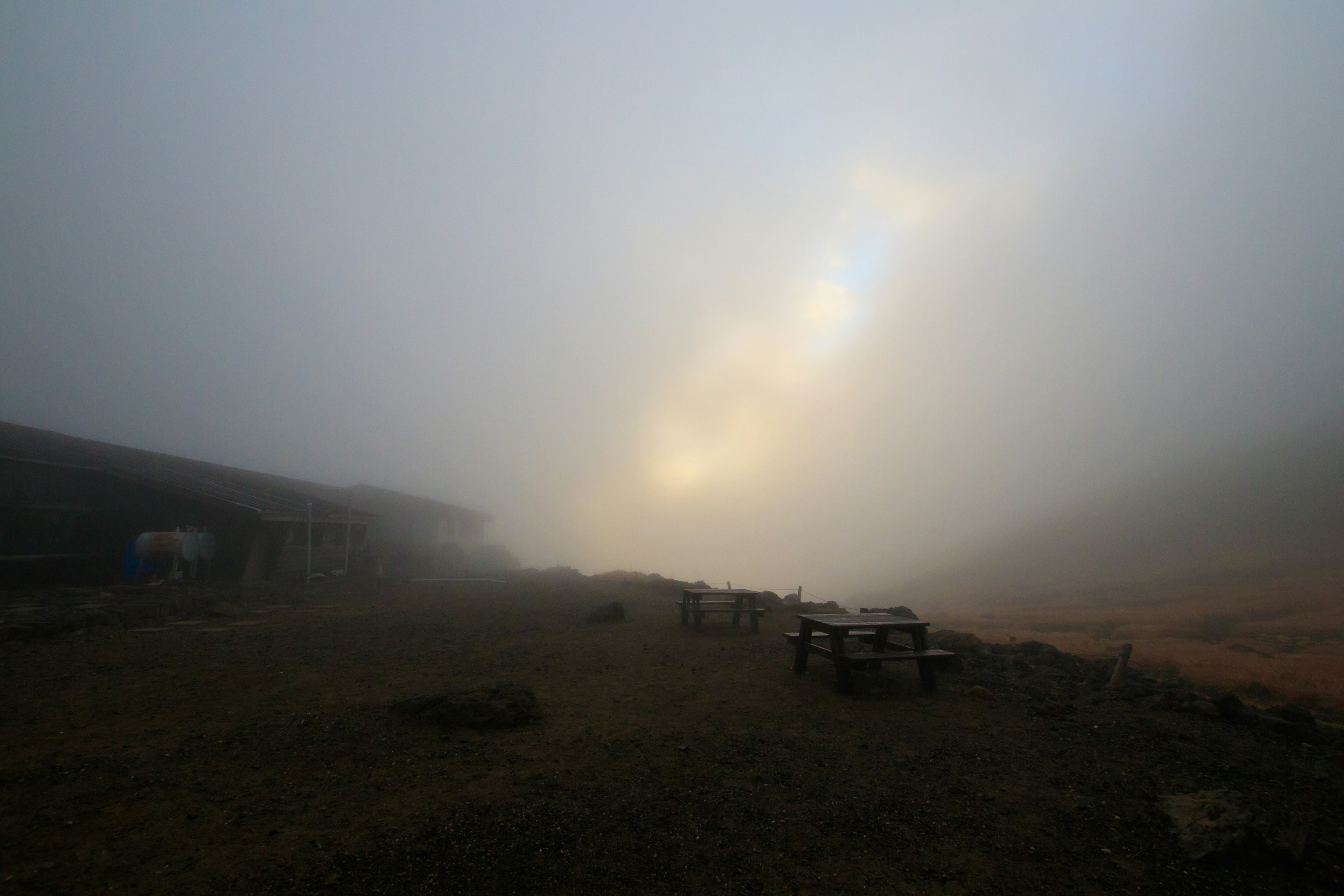 Landschaft in Nebel gehüllt mit schwachem Licht