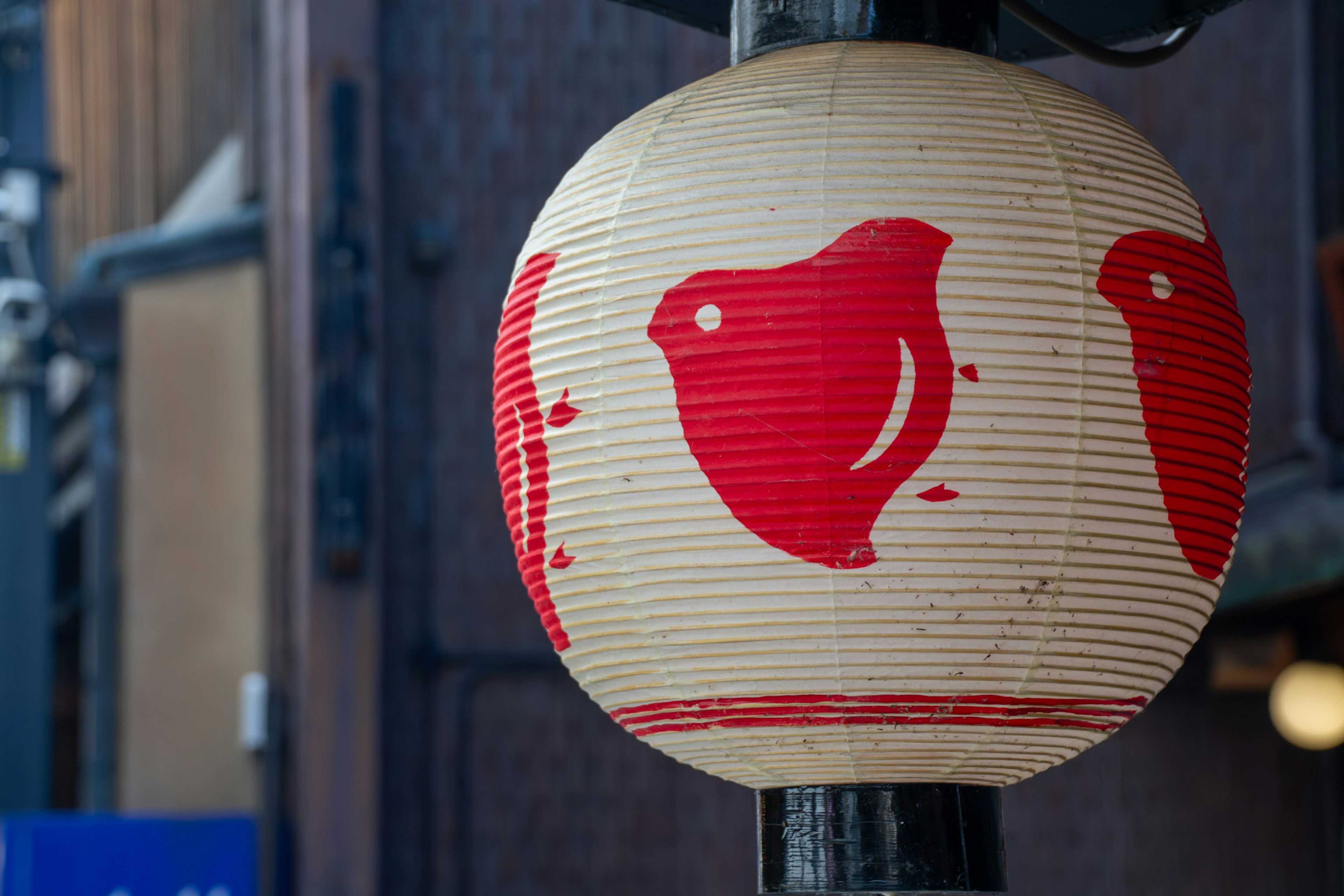 Traditional Japanese lantern featuring red bird designs