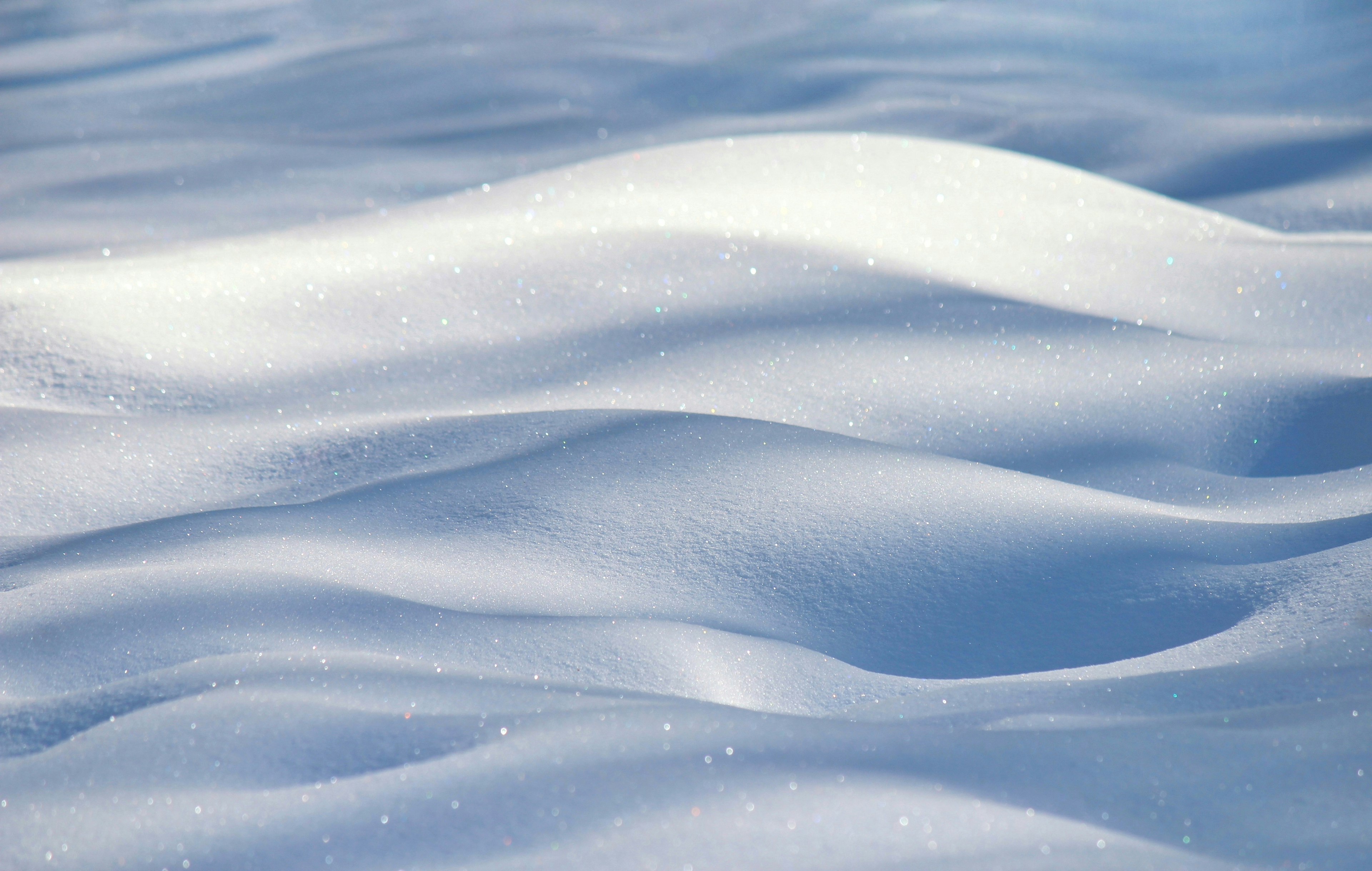 雪の柔らかい波模様が広がる静かな風景