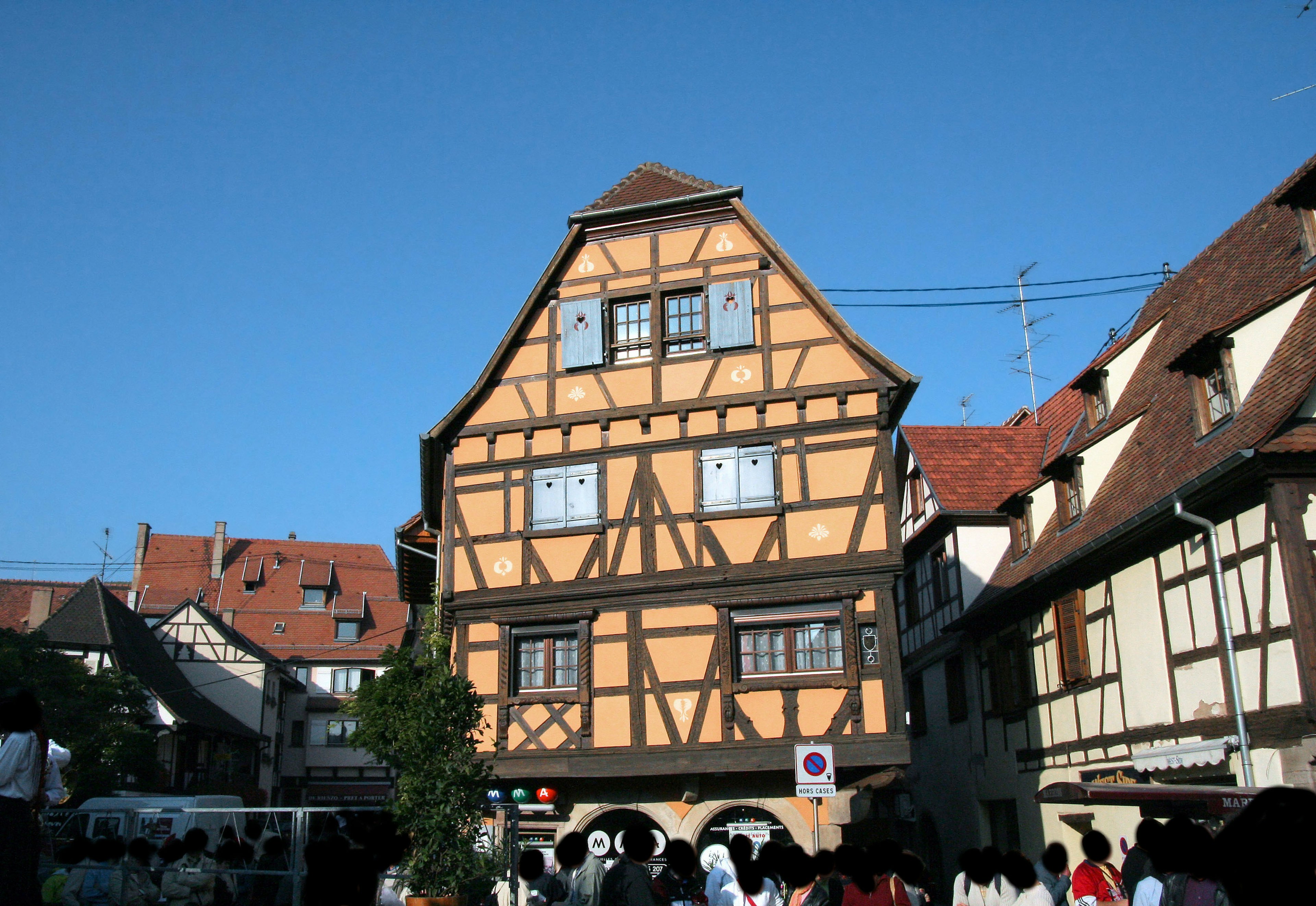 Charming half-timbered house with a clear blue sky